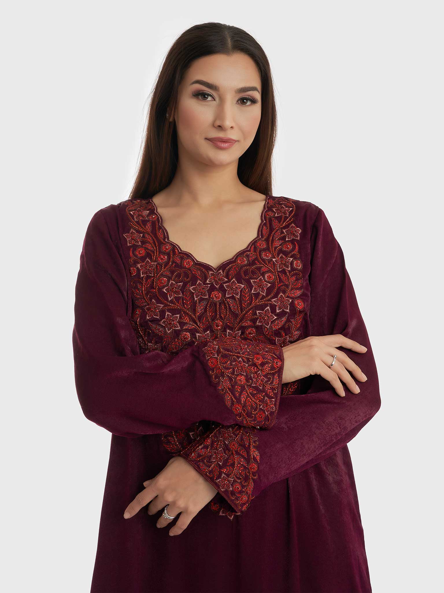 A-Line Jalabiya with Embroidery at Yoke (VG1966) - Image 2