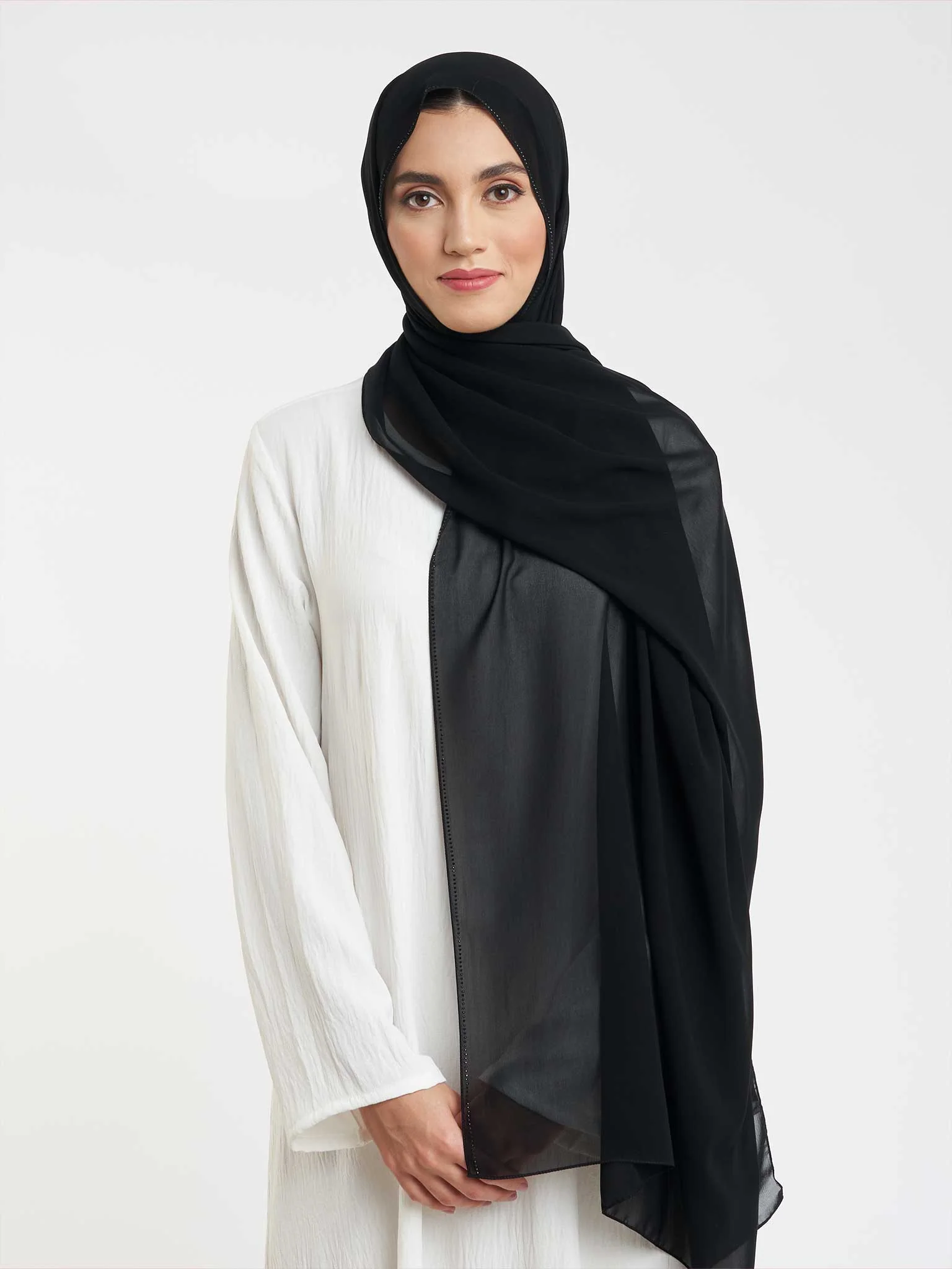 Soft Chiffon Scarf with Stone Line Border (KP11351L) - Image 10