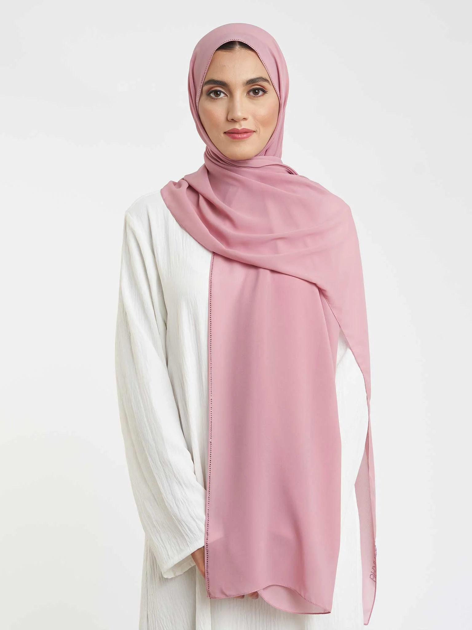 Soft Chiffon Scarf with Stone Line Border (KP11351L) - Image 13