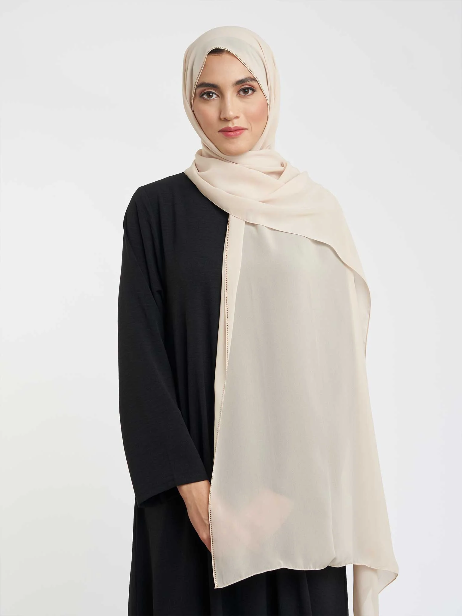 Soft Chiffon Scarf with Stone Line Border (KP11351L) - Image 19