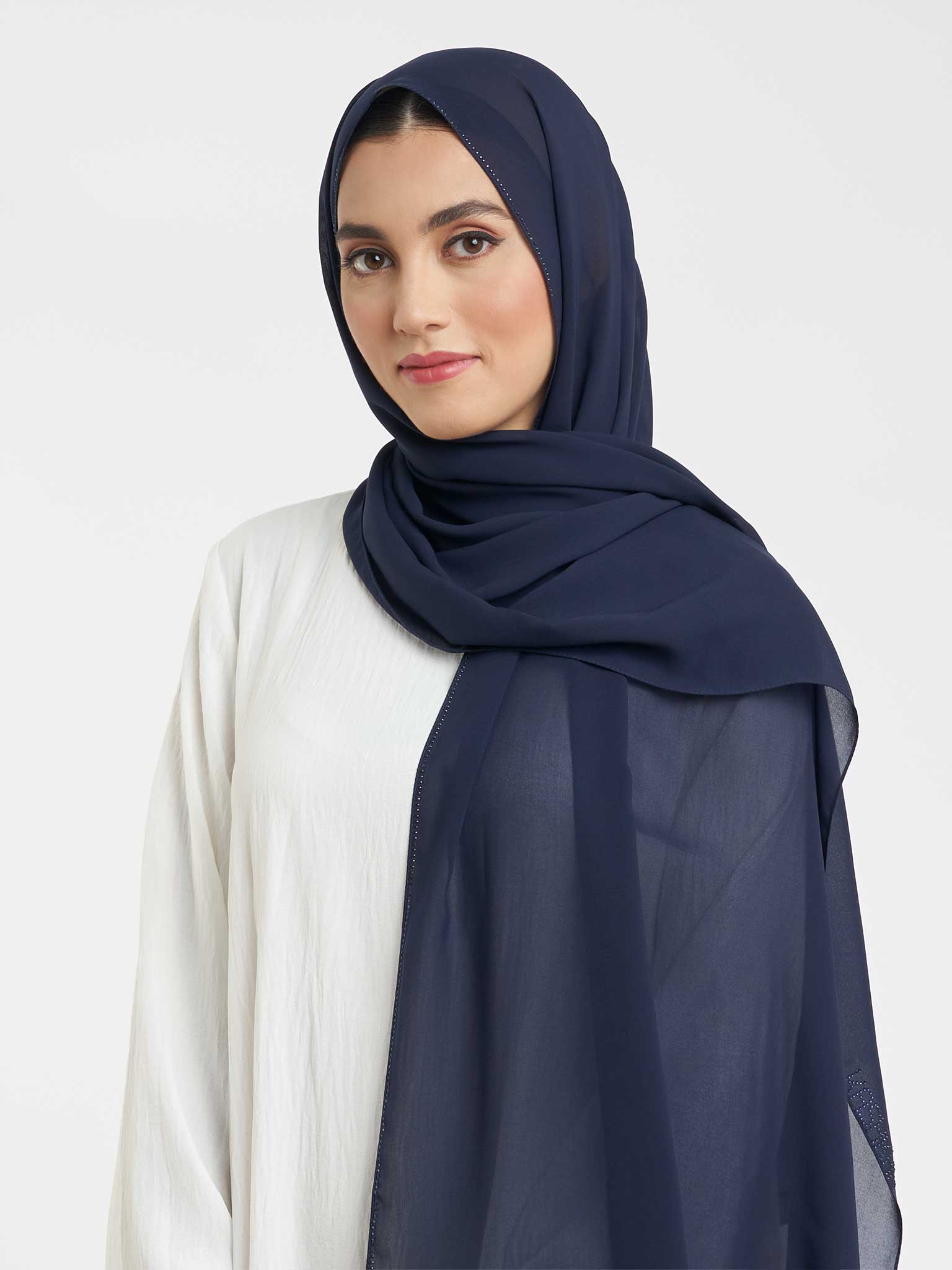 Soft Chiffon Scarf with Stone Line Border (KP11351L) - Image 35