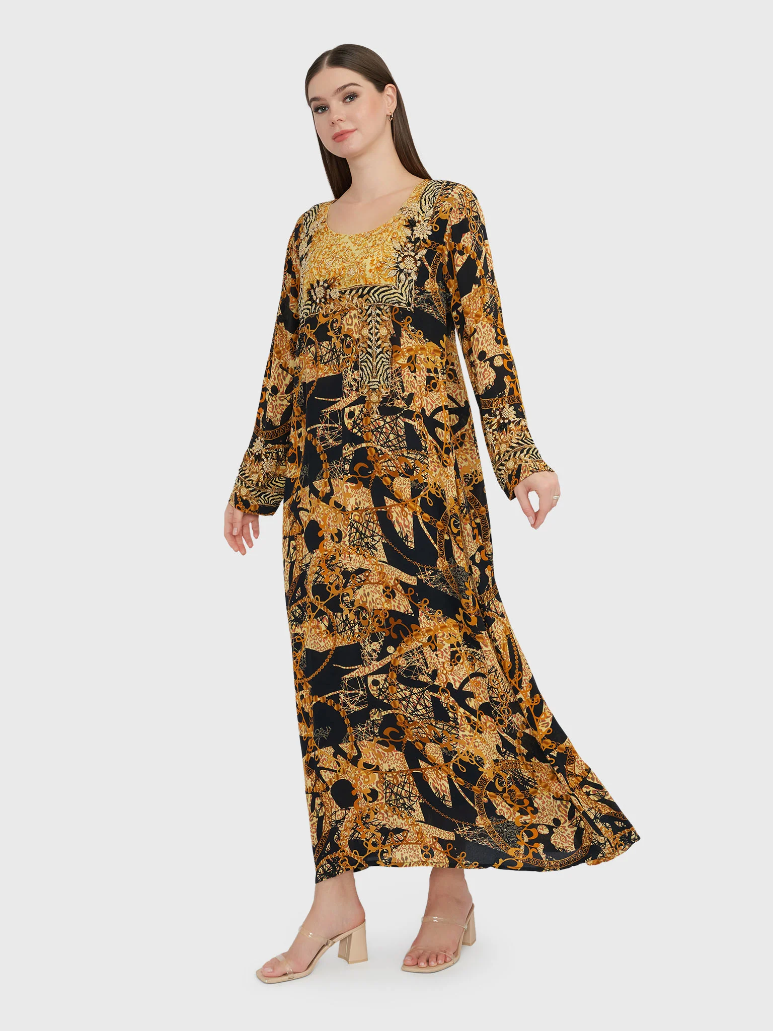 Golden Brown Abstract and Chain Digital Print Jalabiya (VDE301) - Image 3