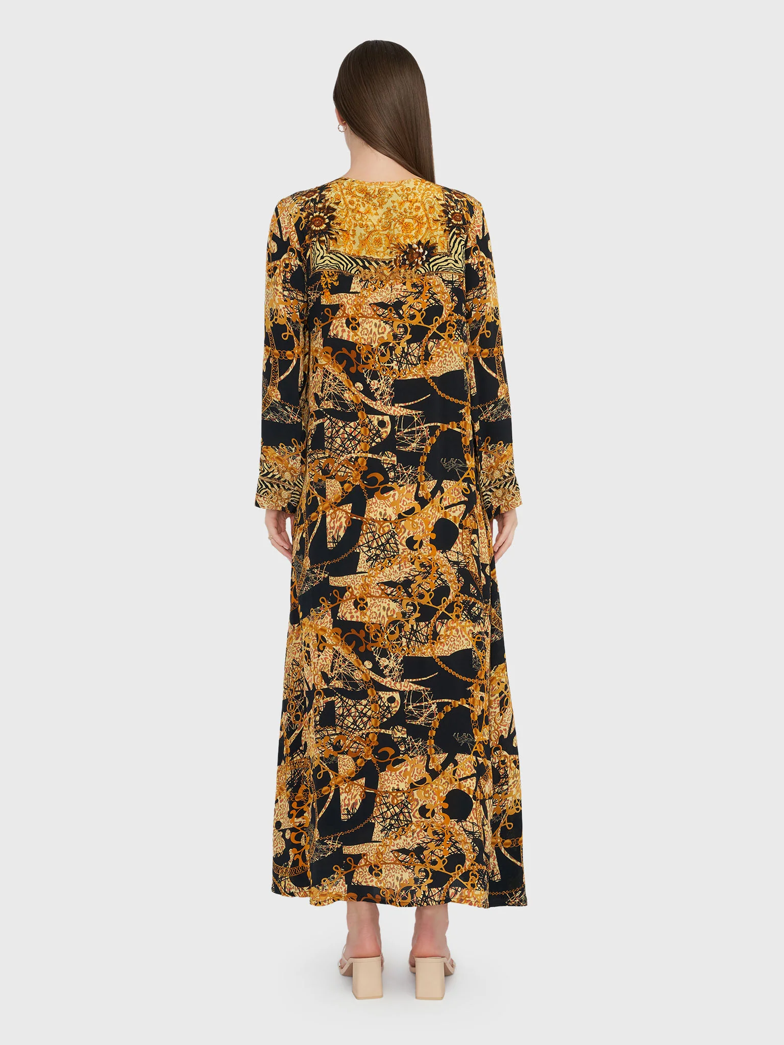 Golden Brown Abstract and Chain Digital Print Jalabiya (VDE301) - Image 4