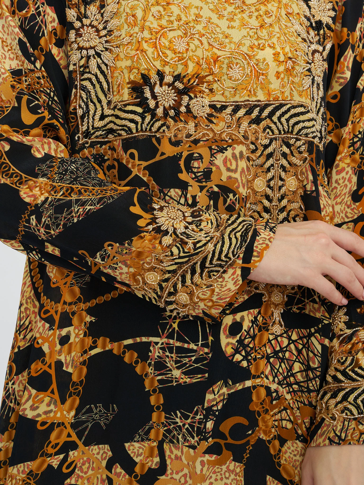 Golden Brown Abstract and Chain Digital Print Jalabiya (VDE301) - Image 5