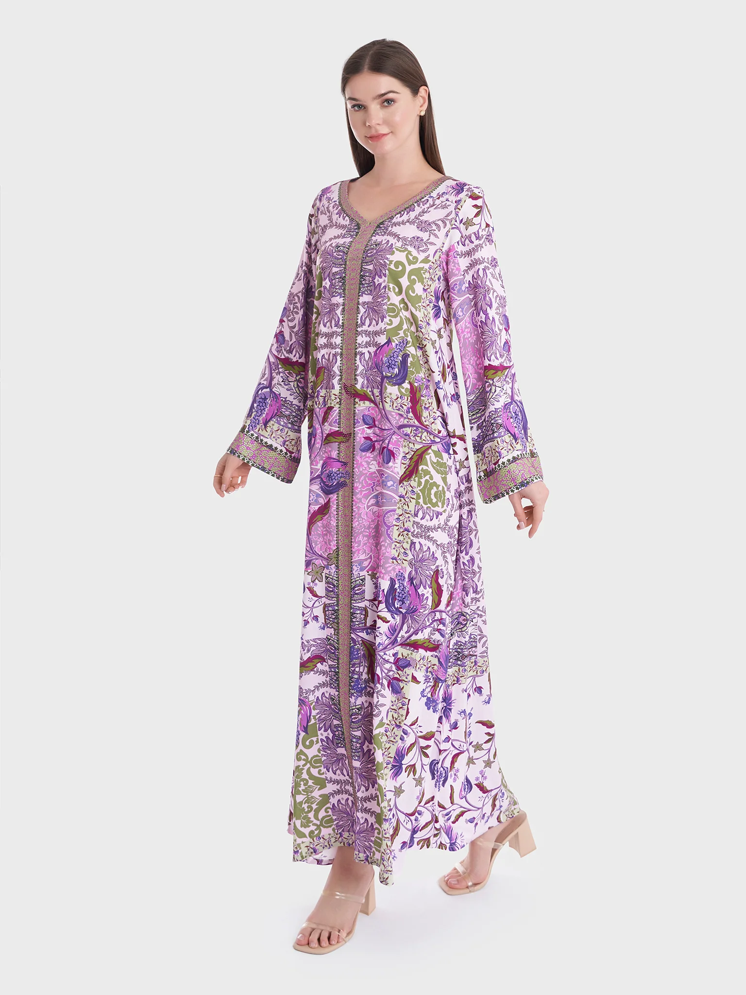Abstract and Floral Digital Print Jalabiya (VDE342) - Image 3