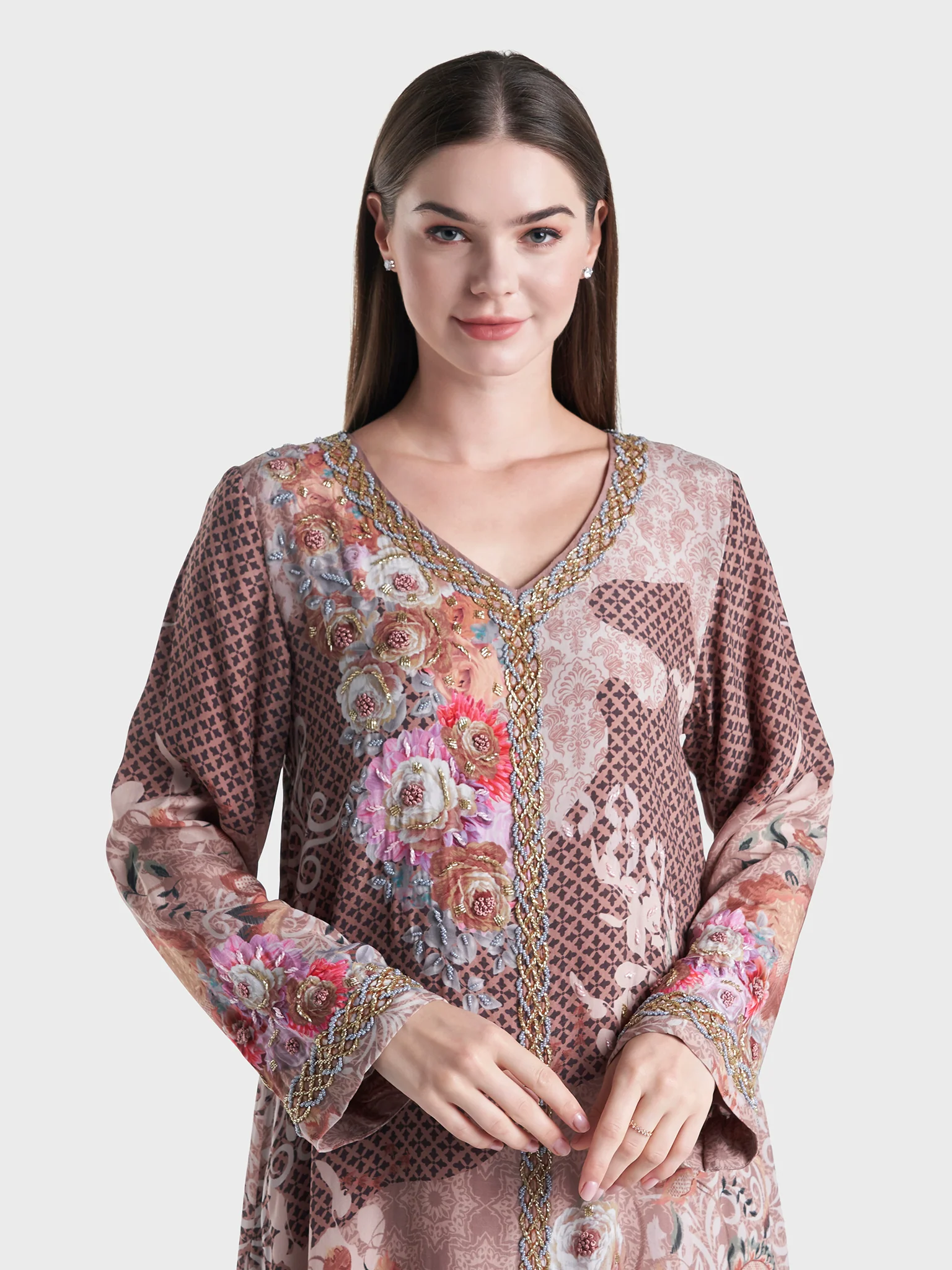 Viscose Crepe Abstract Print Handwork Jalabiya (VDM703)