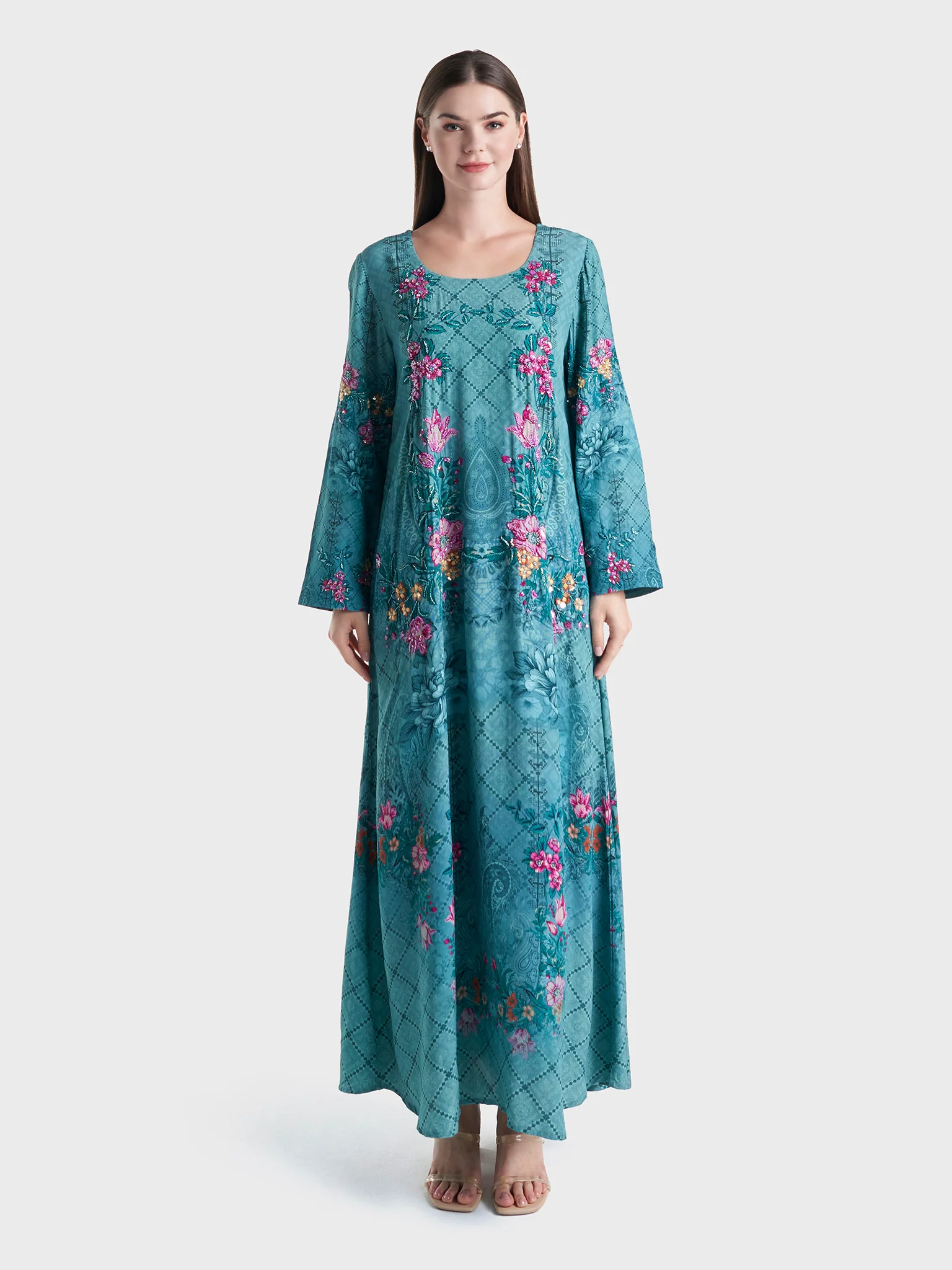 Abstract Floral Print Viscose Crepe Jalabiya (VDM742) - Image 2