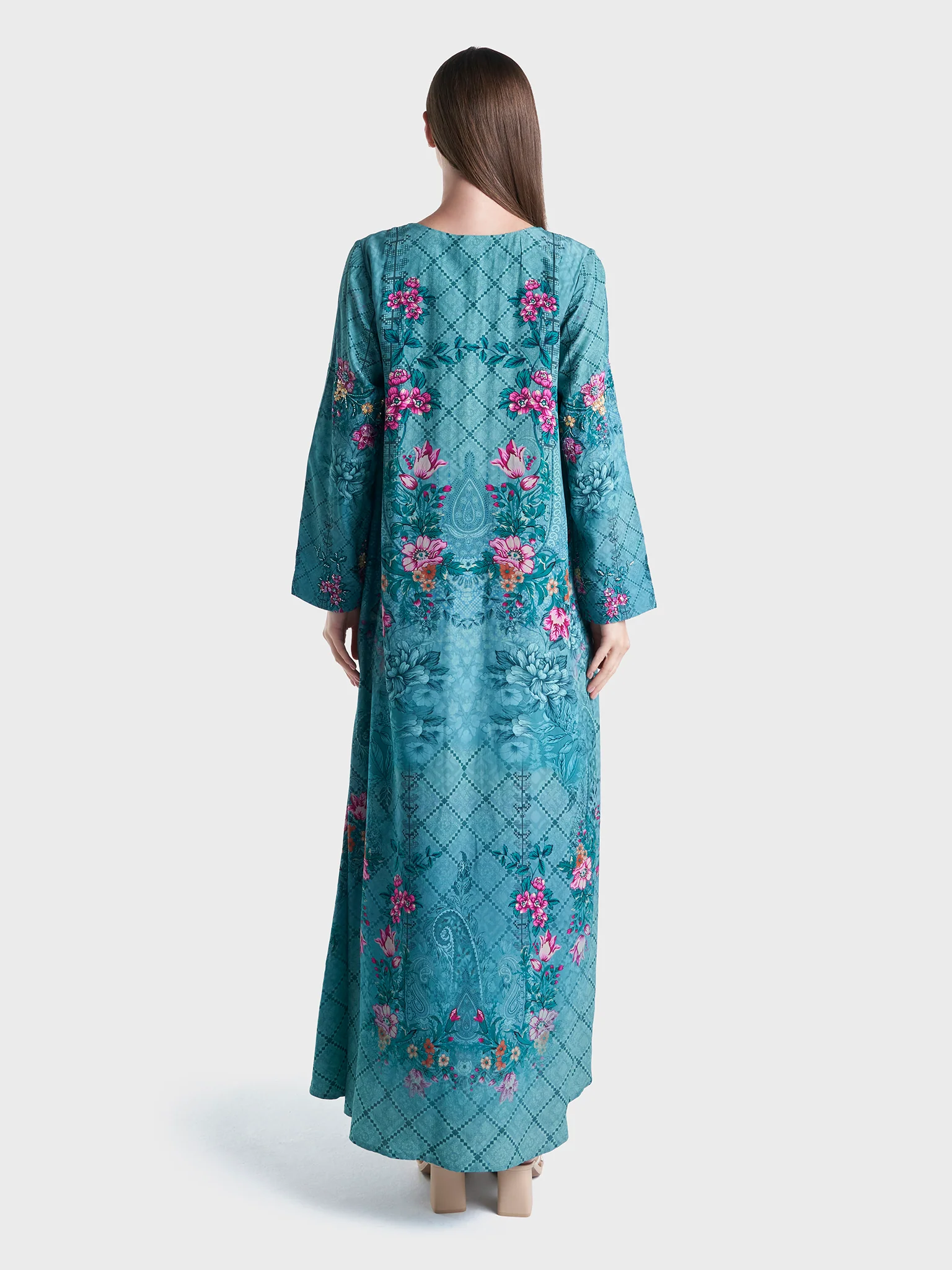 Abstract Floral Print Viscose Crepe Jalabiya (VDM742) - Image 4