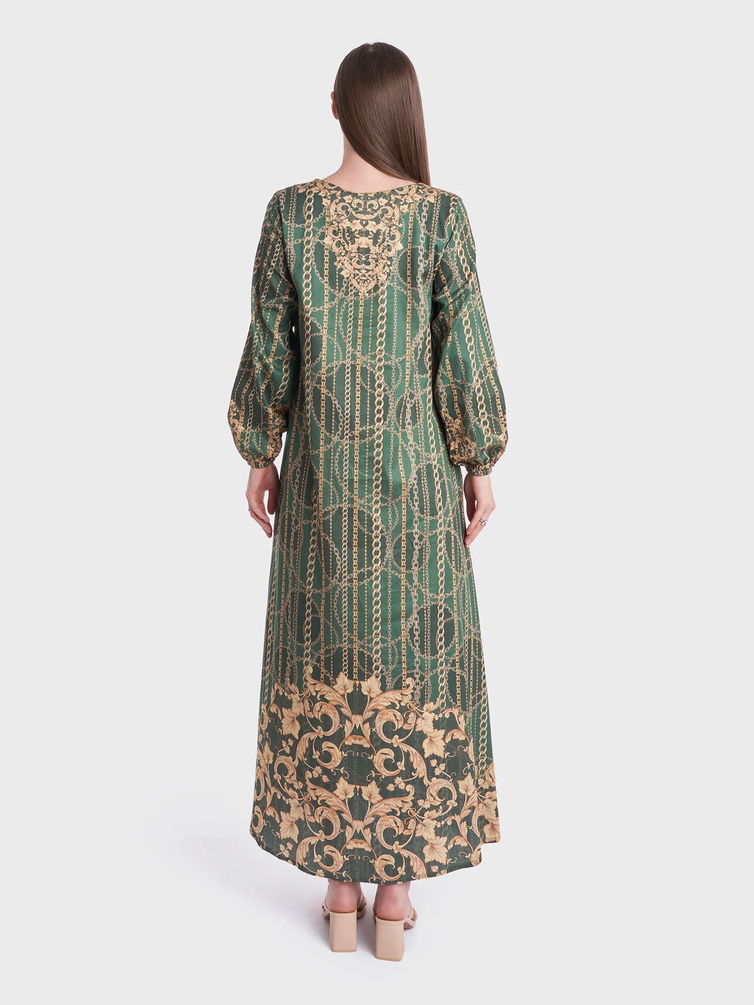 Digital Baroque and Chain Print Cotton Satin Jalabiya (VDM756) - Image 4