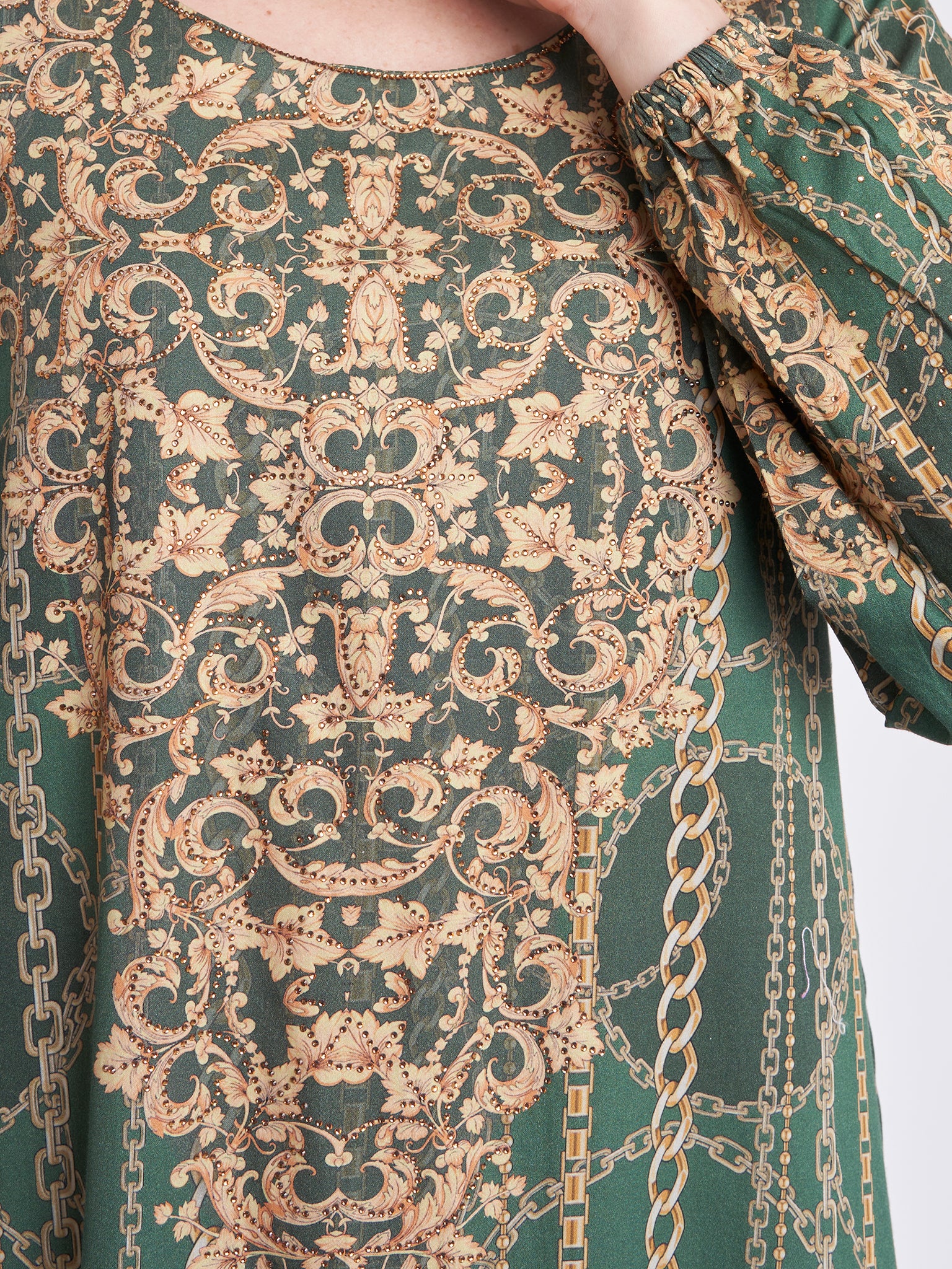 Digital Baroque and Chain Print Cotton Satin Jalabiya (VDM756) - Image 5