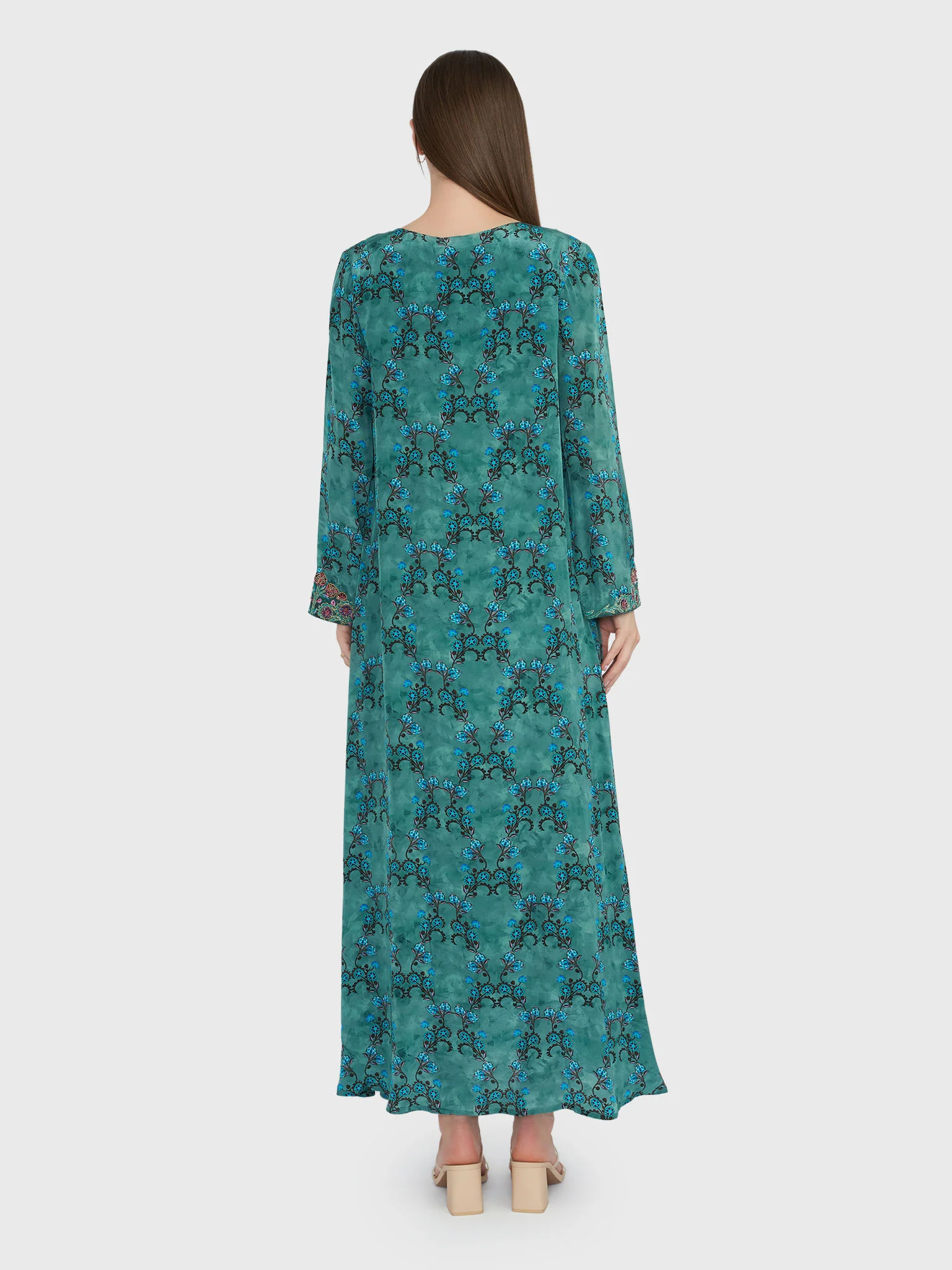 Sage Green Viscose Crepe Floral Print Jalabiya (VDP236) - Image 4