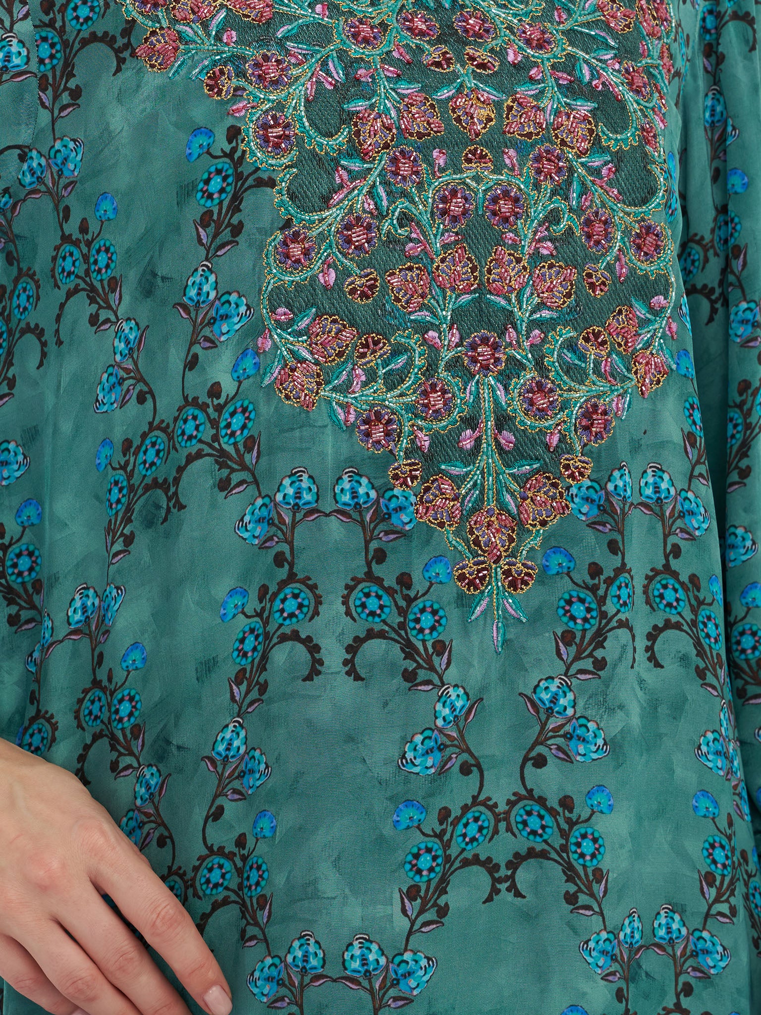 Sage Green Viscose Crepe Floral Print Jalabiya (VDP236) - Image 5