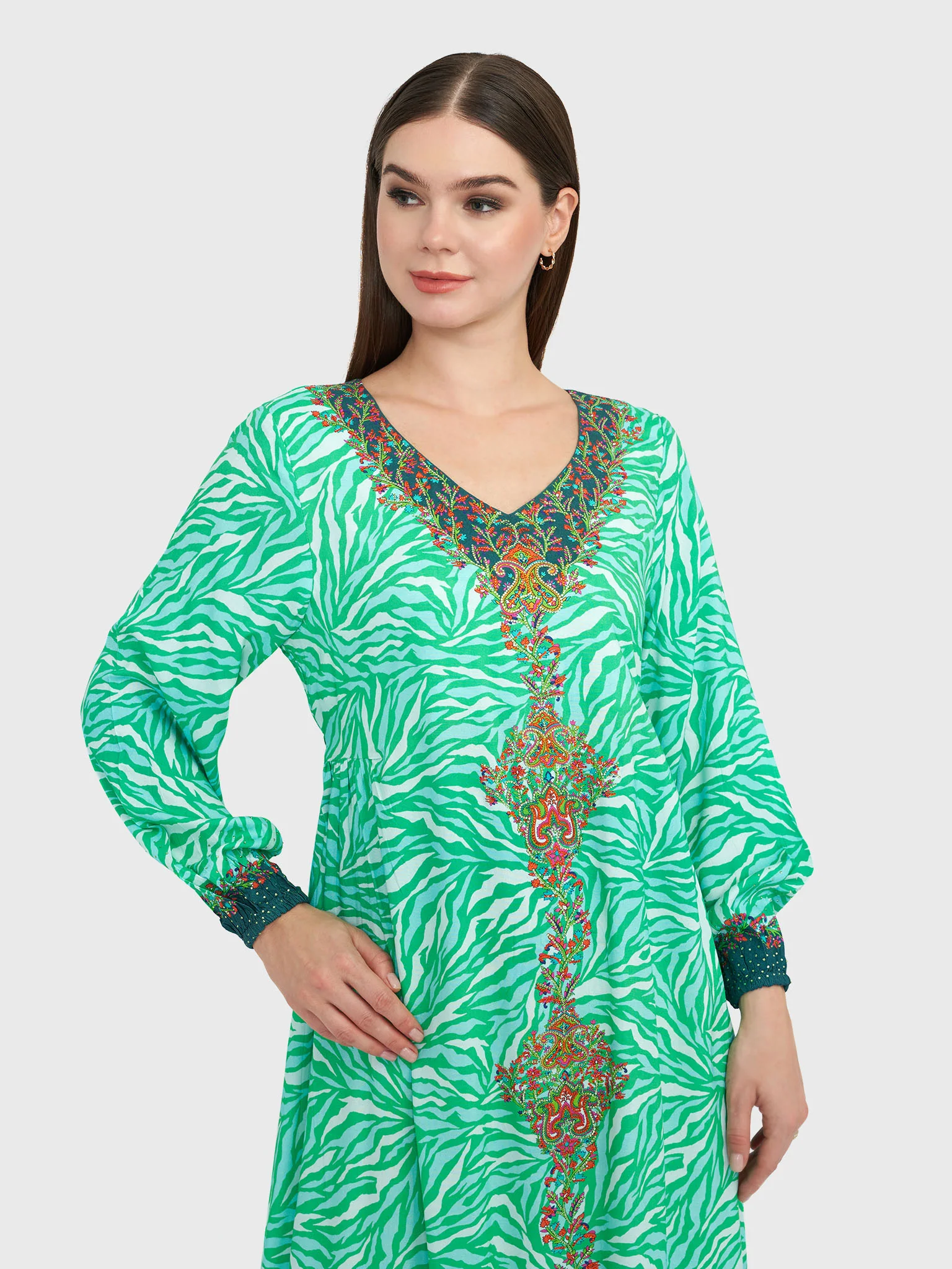 Rayon Floral Printed Jalabiya With Bottom Frills (VDU755)