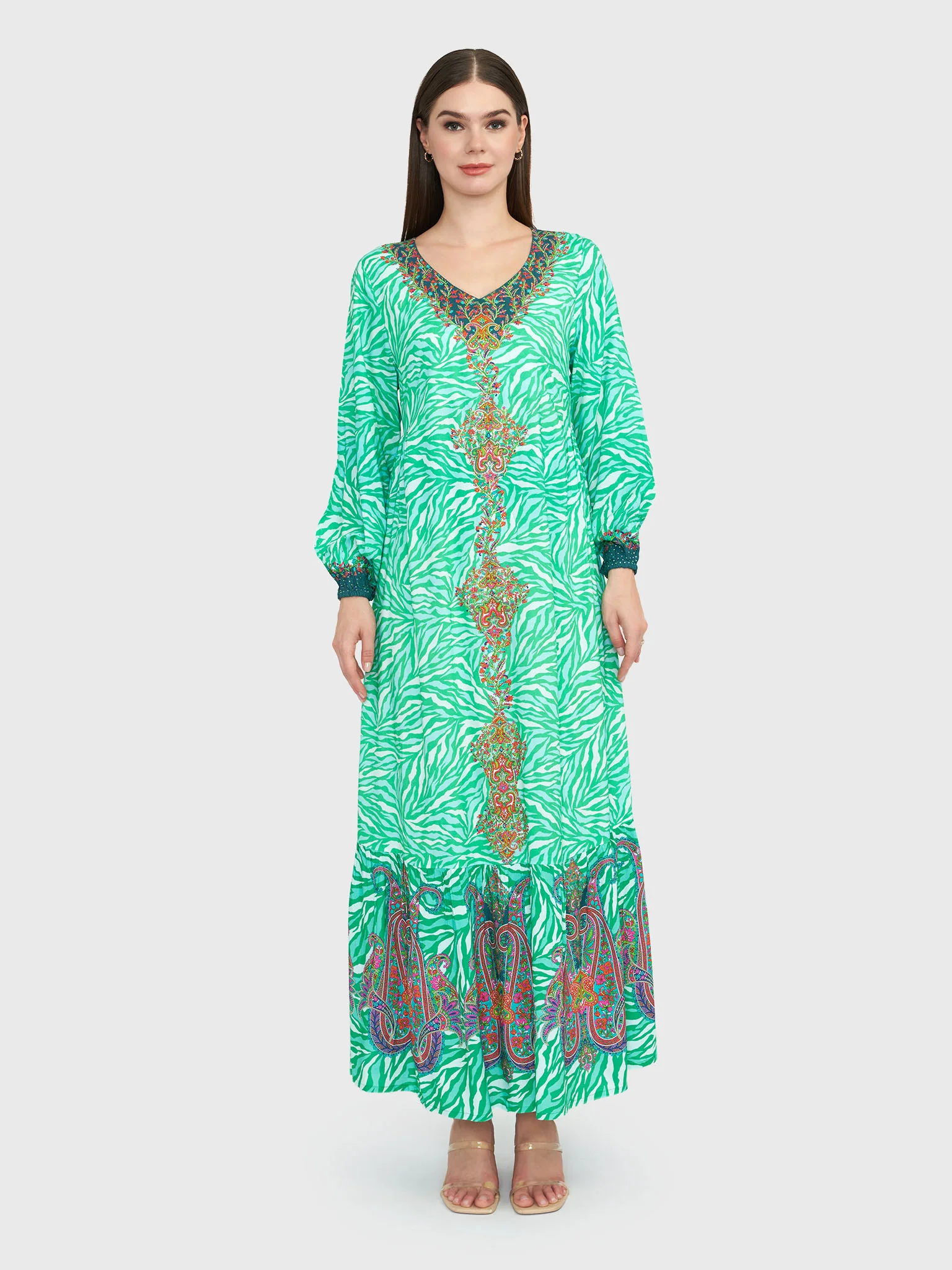 Rayon Floral Printed Jalabiya With Bottom Frills (VDU755) - Image 2