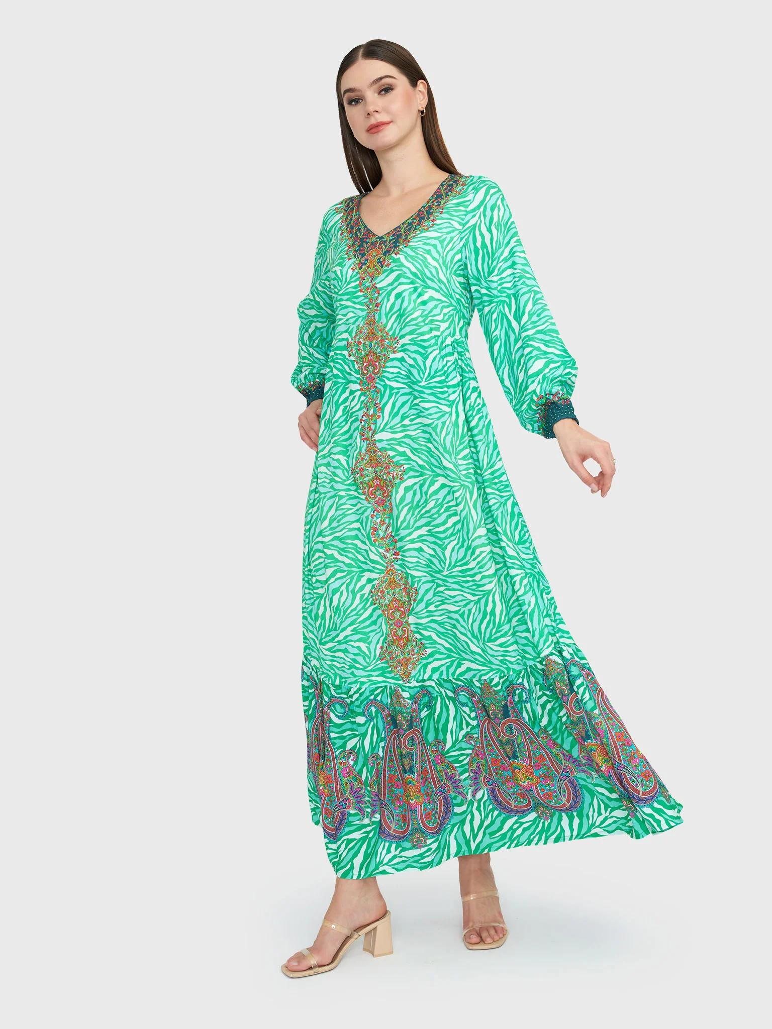 Rayon Floral Printed Jalabiya With Bottom Frills (VDU755) - Image 3
