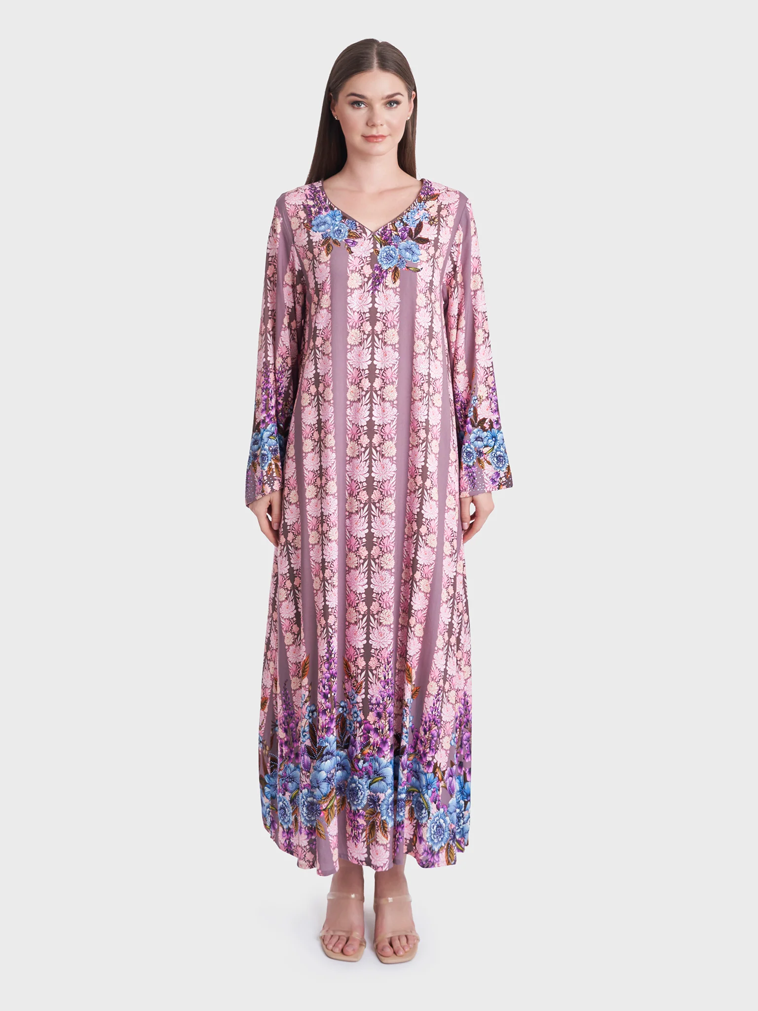Floral Print Stripes Rayon Jalabiya (VDU805) - Image 2