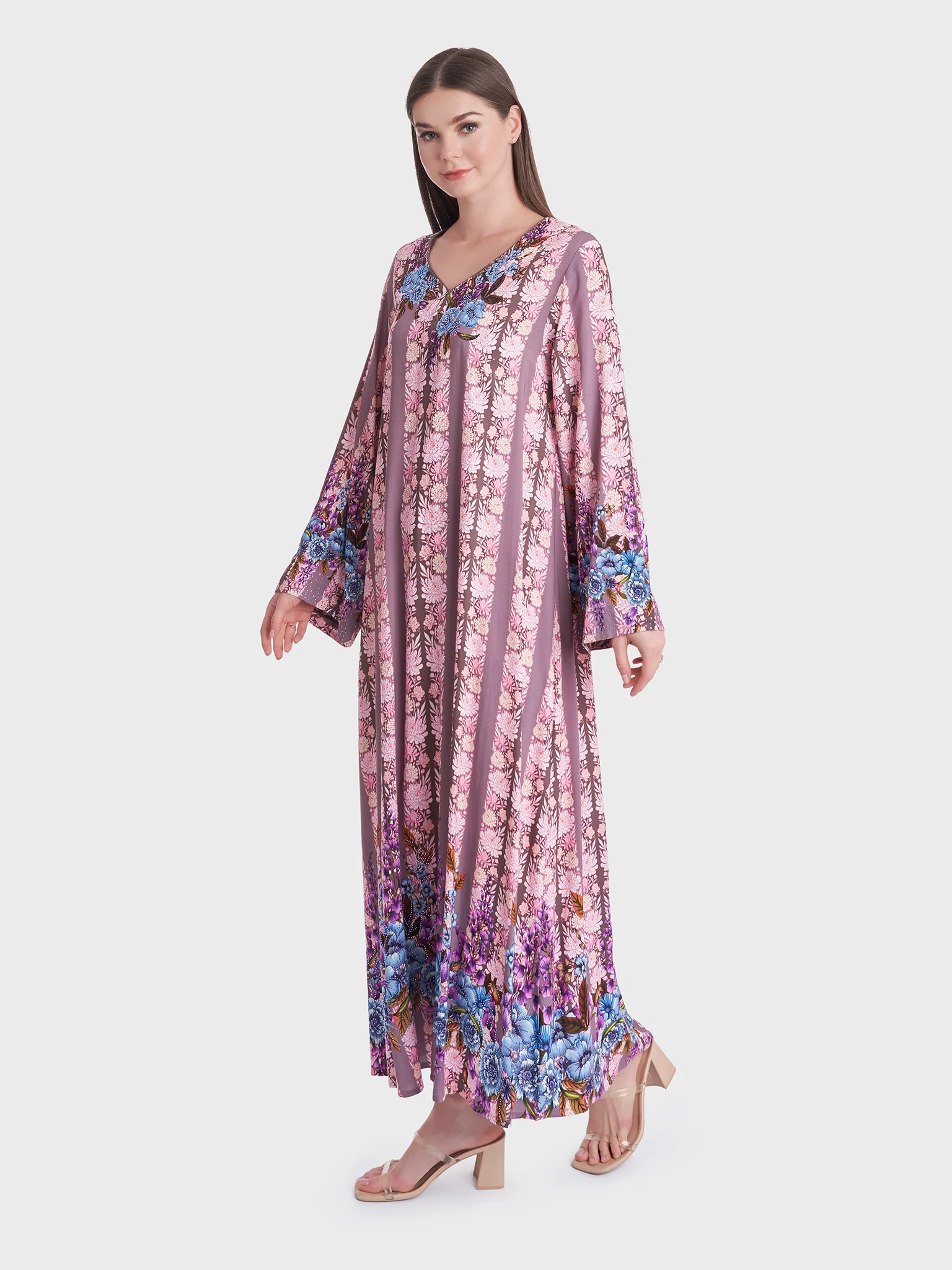 Floral Print Stripes Rayon Jalabiya (VDU805) - Image 3