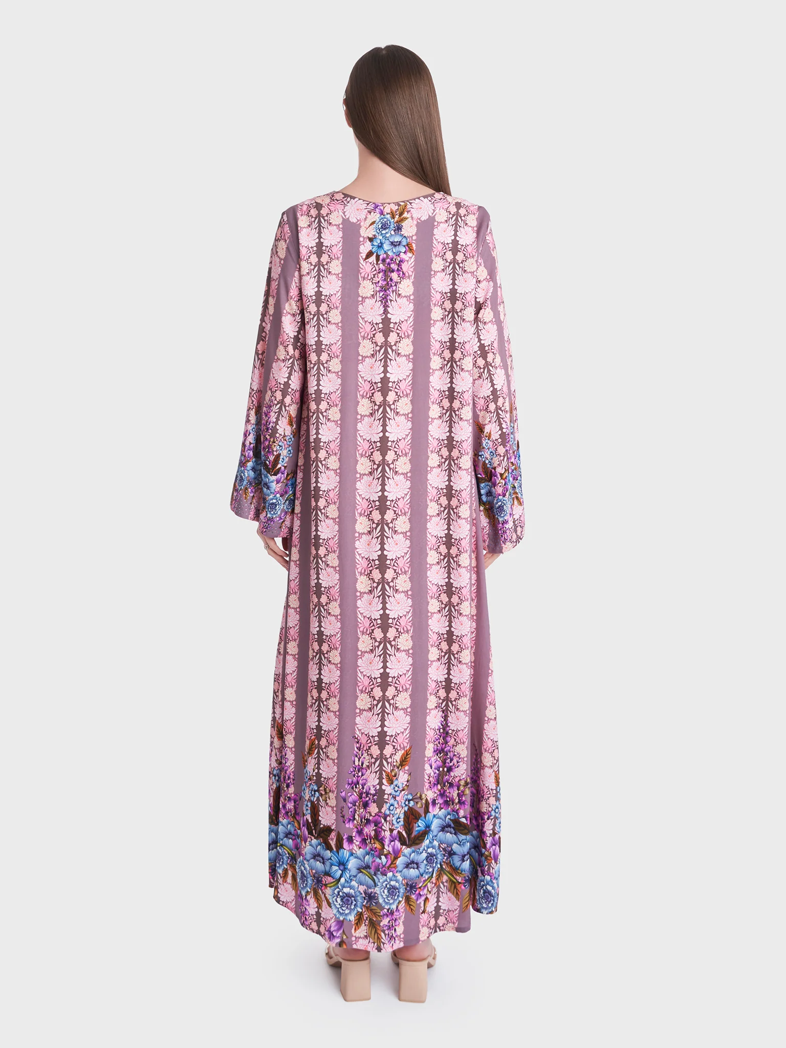 Floral Print Stripes Rayon Jalabiya (VDU805) - Image 4