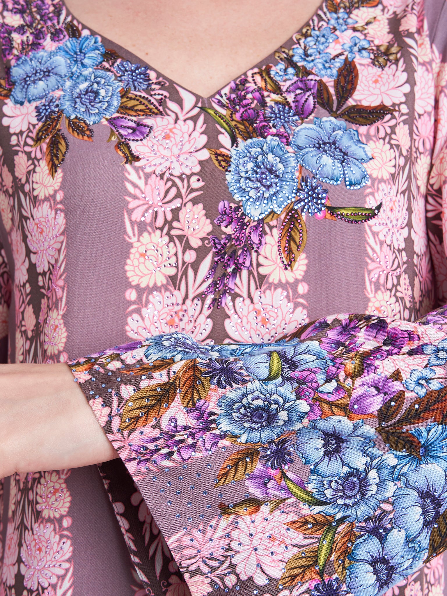 Floral Print Stripes Rayon Jalabiya (VDU805) - Image 5
