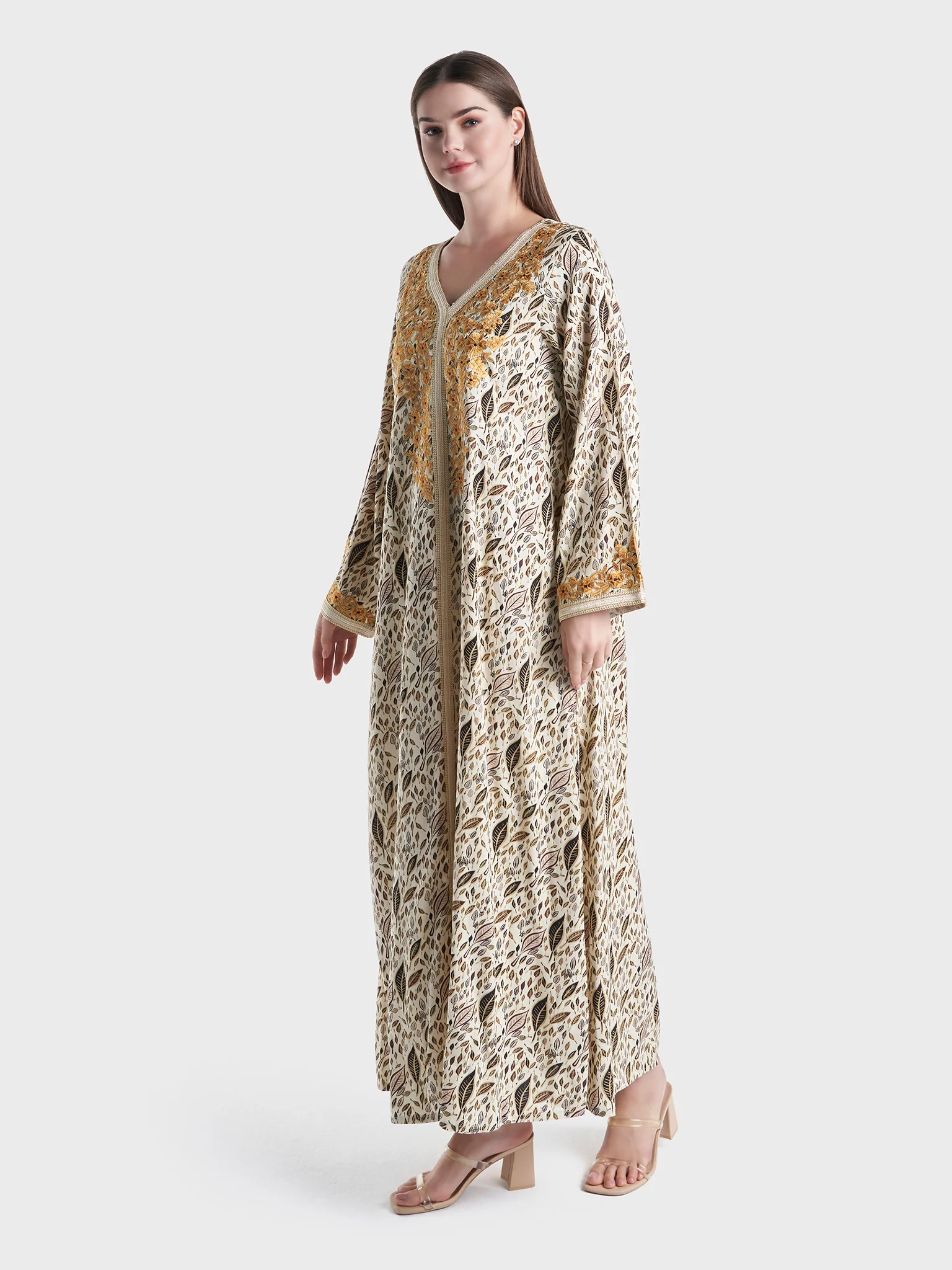 Rayon Leaf Print Embroidered Jalabiya (VG2328) - Image 3