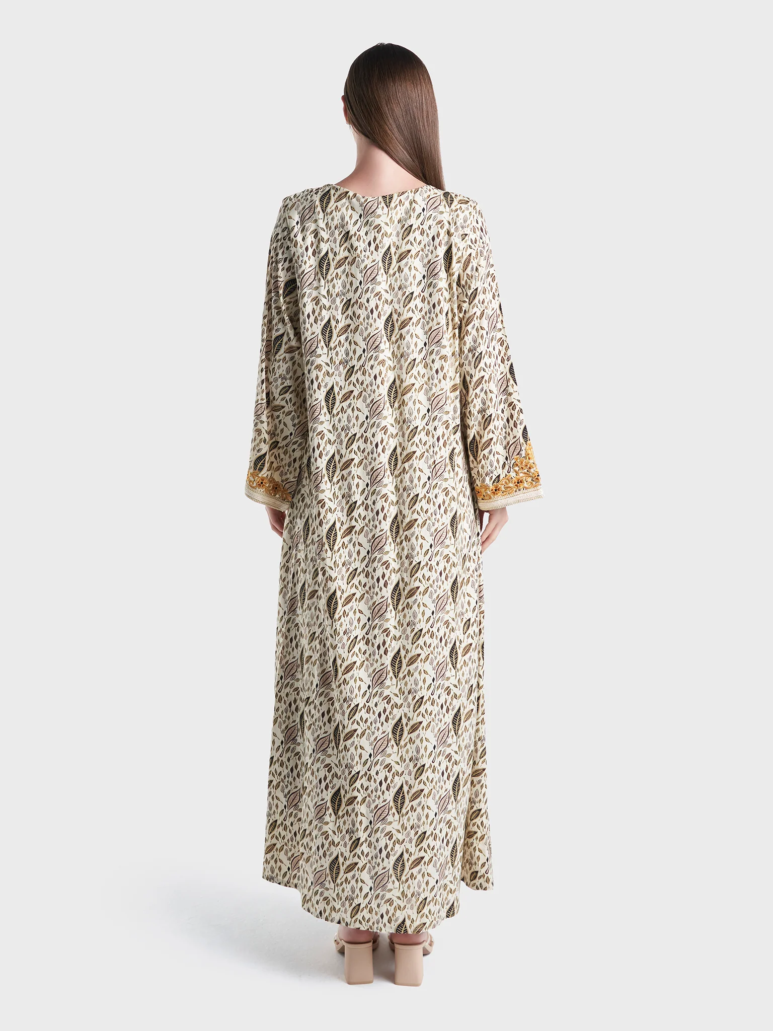 Rayon Leaf Print Embroidered Jalabiya (VG2328) - Image 4