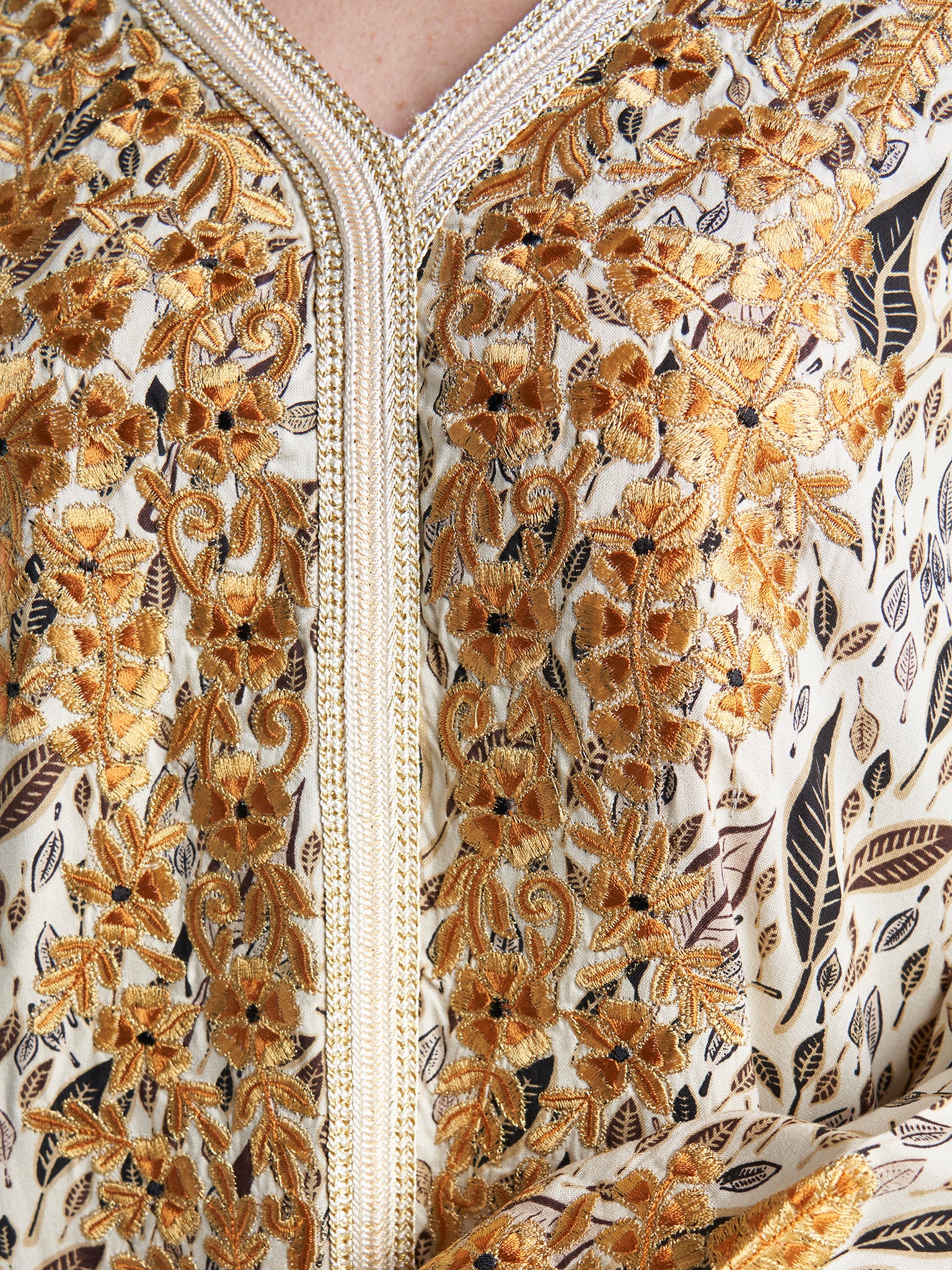 Rayon Leaf Print Embroidered Jalabiya (VG2328) - Image 5