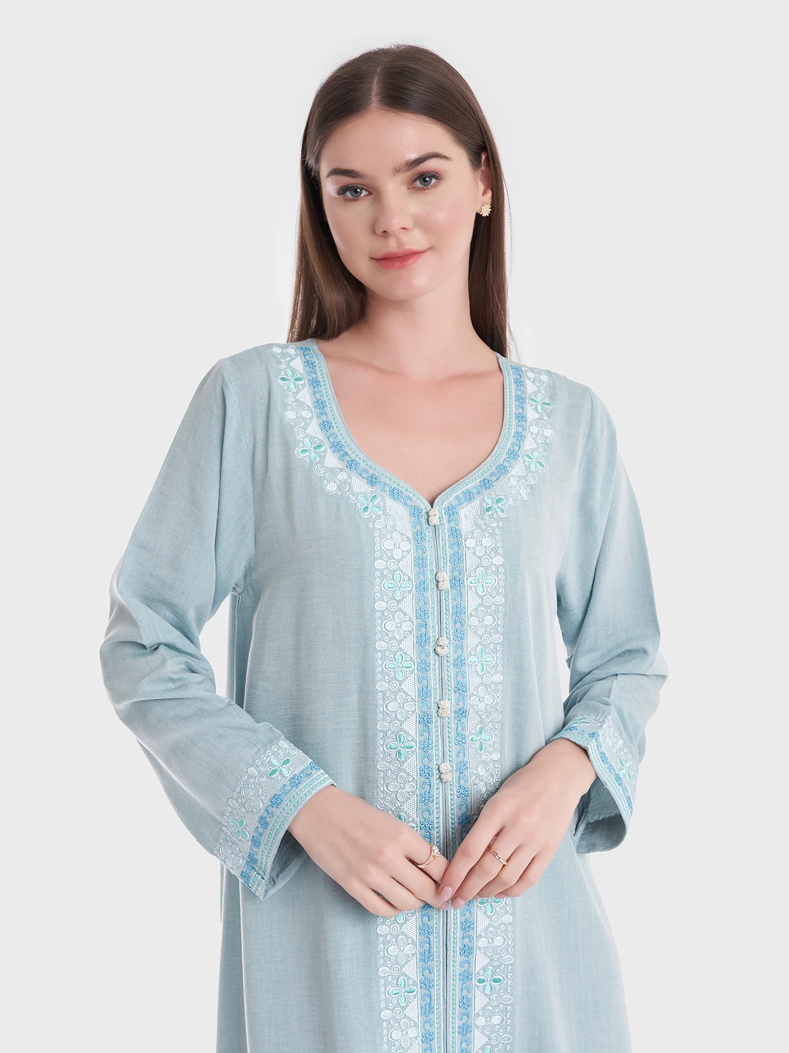 Solid Embroidered Maghrabi Panel Jalabiya (VG2421)