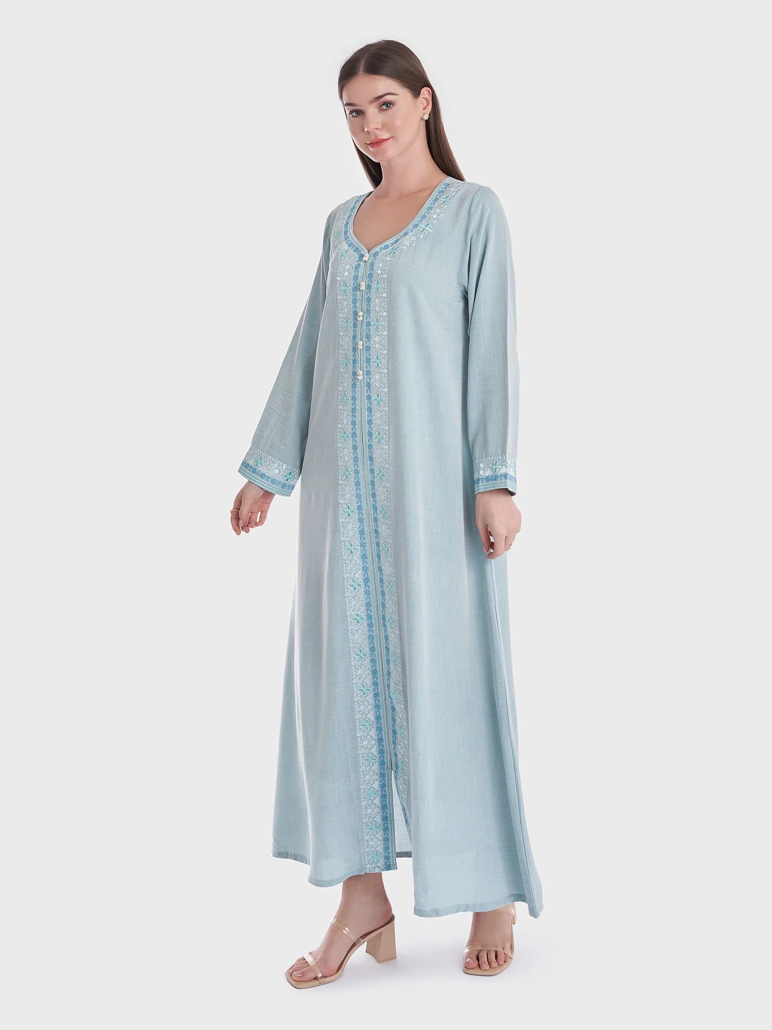 Solid Embroidered Maghrabi Panel Jalabiya (VG2421) - Image 3