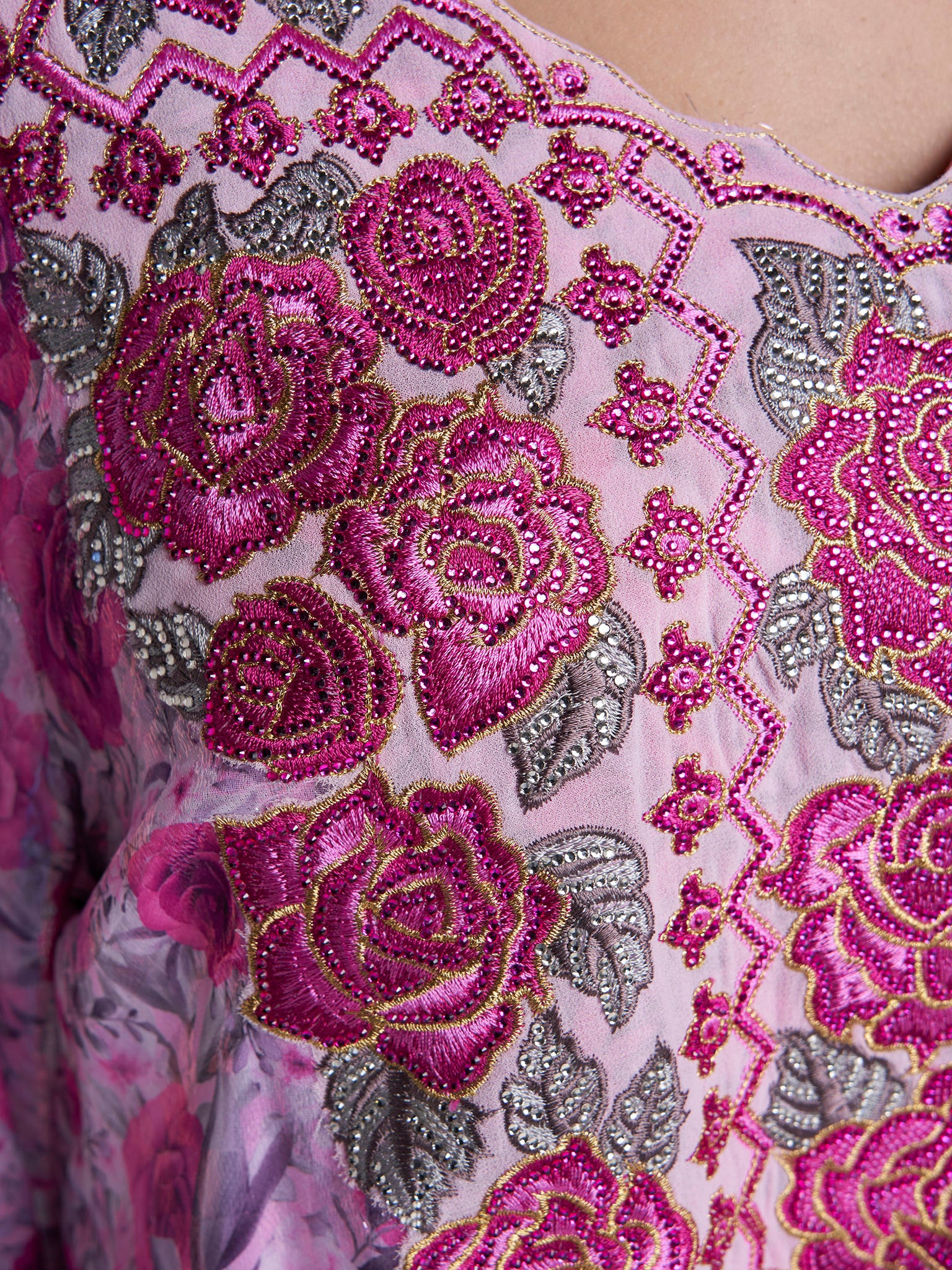 Pink Colour Mukhawar Embroidery Polyester Floral Printed Jalabiya (VG2441) - Image 5