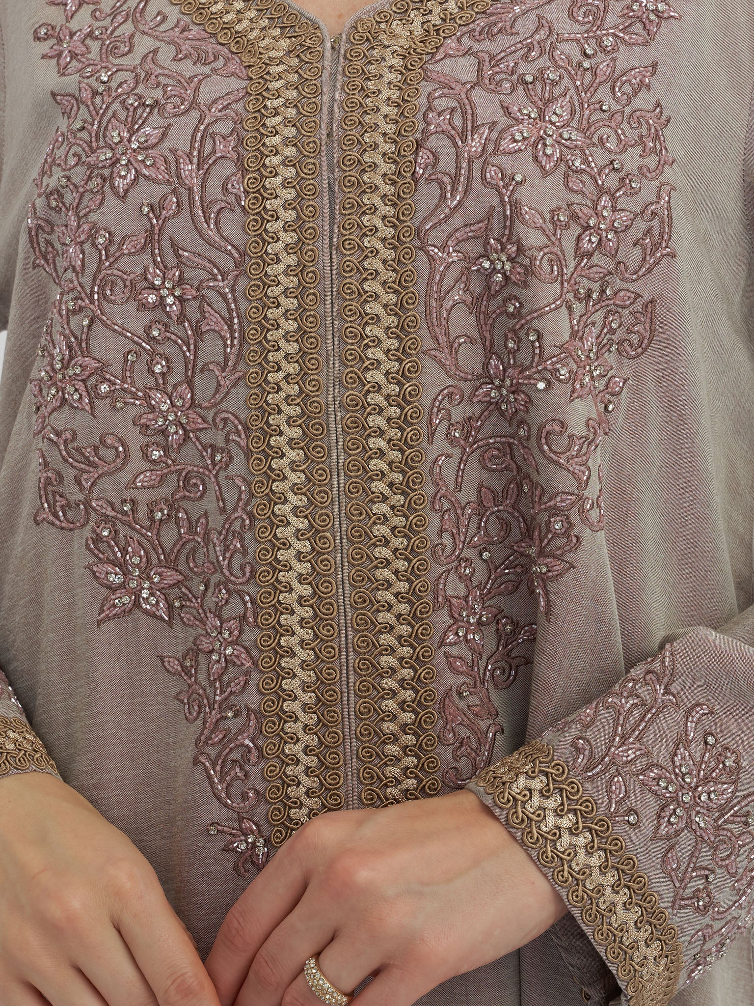 Mocha Brown Solid Beads and Thread Embroidered Jalabiya (VG2457) - Image 5