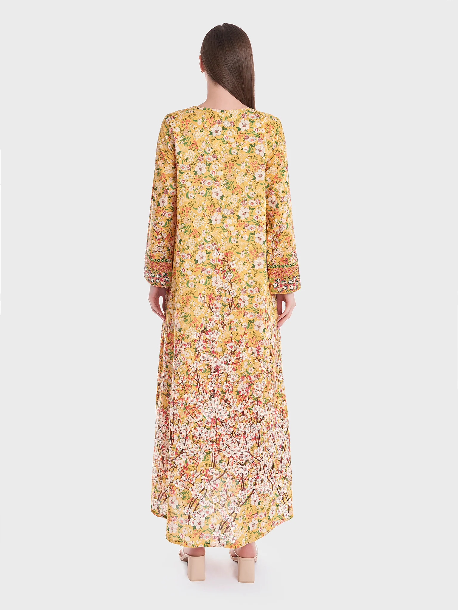 Floral Print Cotton Jalabiya with Stonework (VG2732) - Image 4