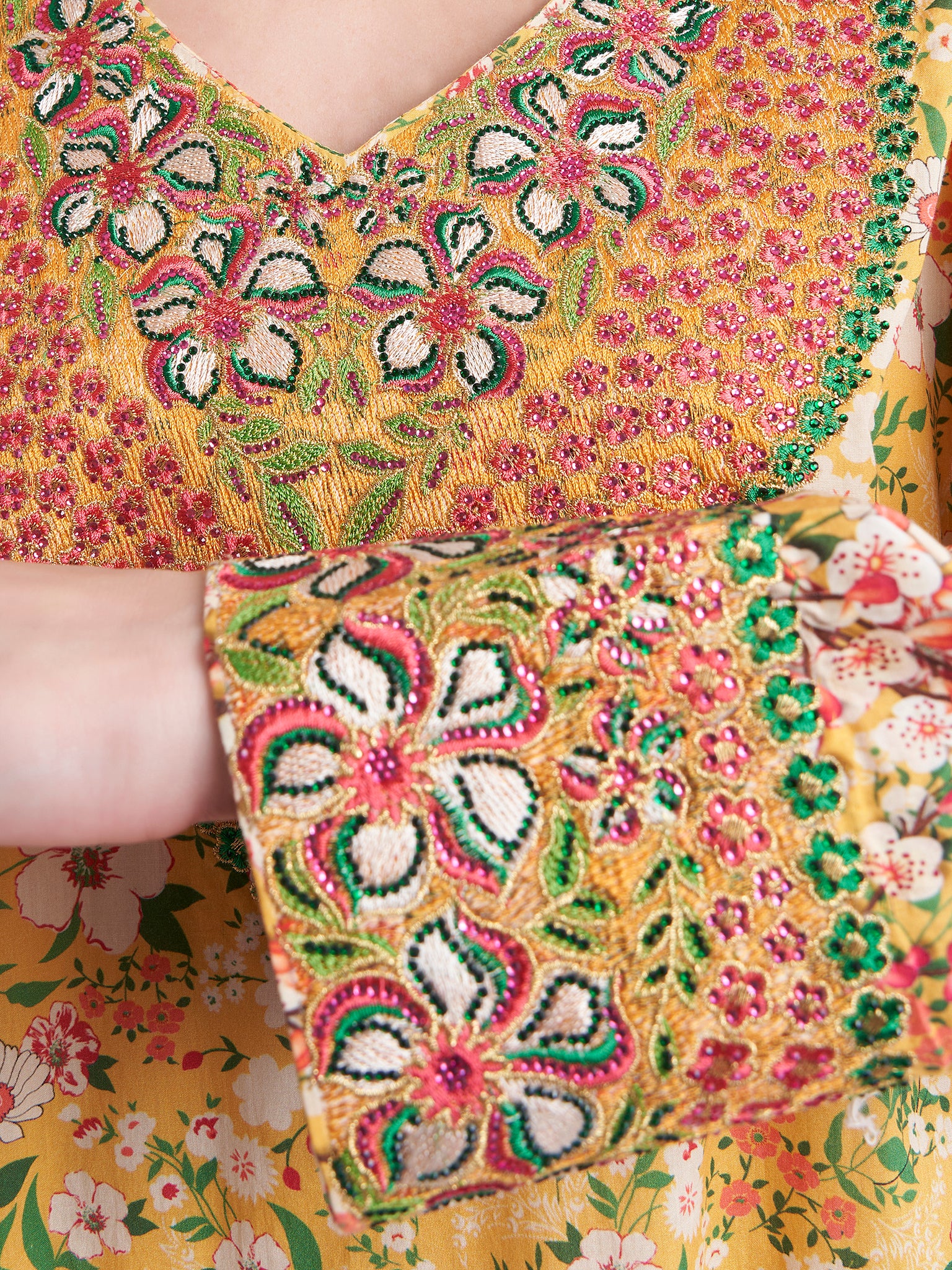 Floral Print Cotton Jalabiya with Stonework (VG2732) - Image 5