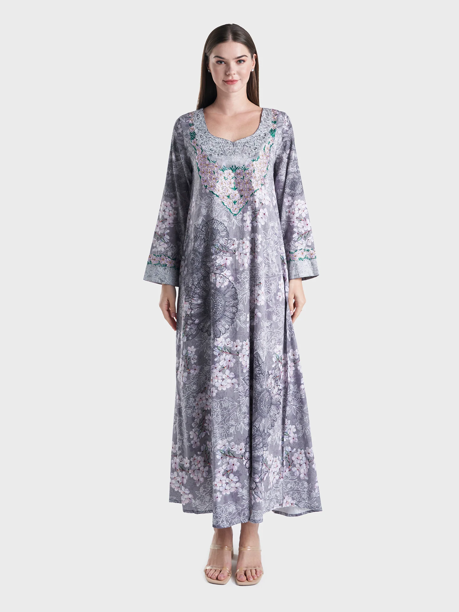 Cotton Satin Floral Print Mukhawar Jalabiya (VG2740) - Image 2