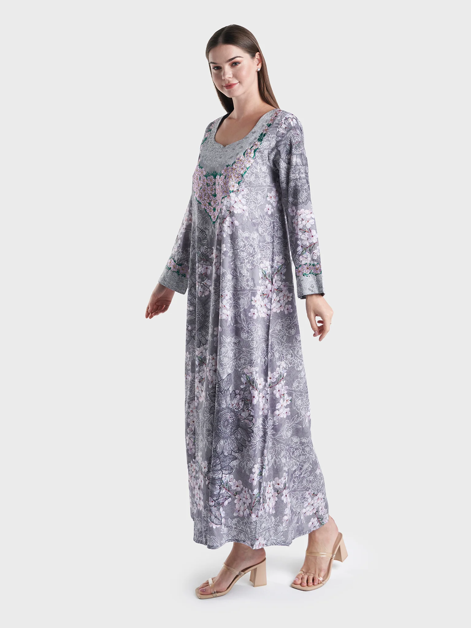 Cotton Satin Floral Print Mukhawar Jalabiya (VG2740) - Image 3