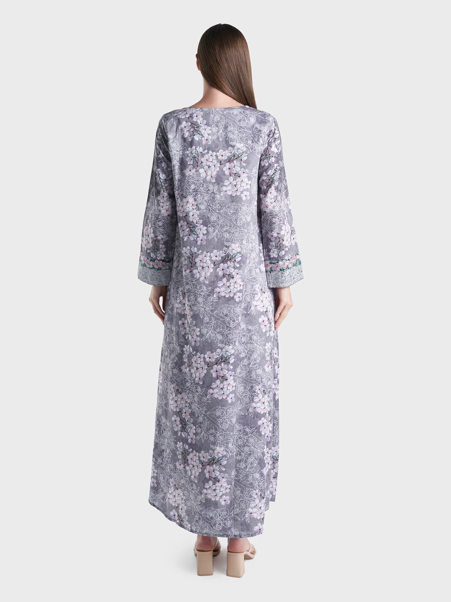 Cotton Satin Floral Print Mukhawar Jalabiya (VG2740) - Image 4