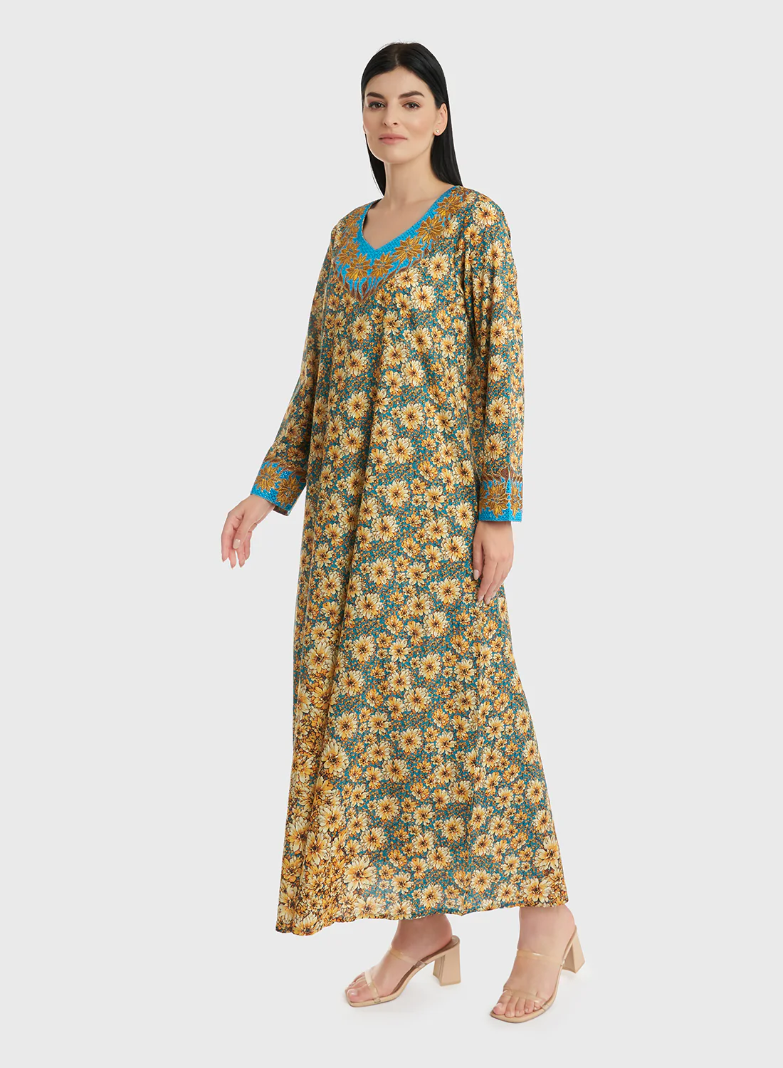 Cotton Floral Printed Stone Work Mukhawar Jalabiya (VG2746) - Image 3