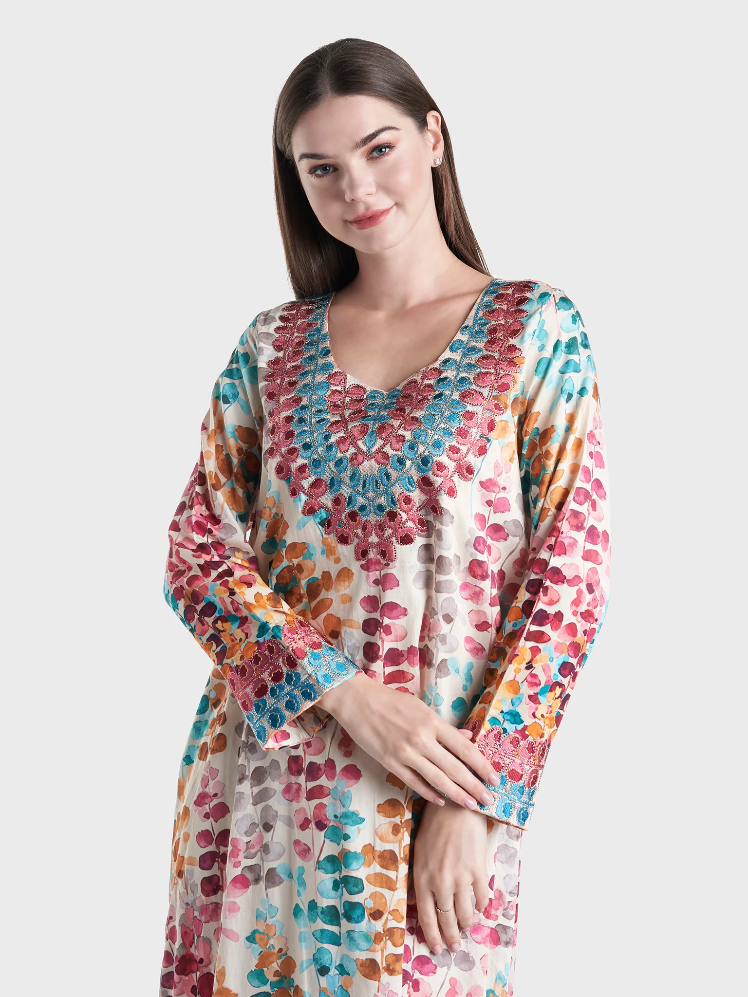 Water Color Floral Print Mukhawar Jalabiya (VG2754)