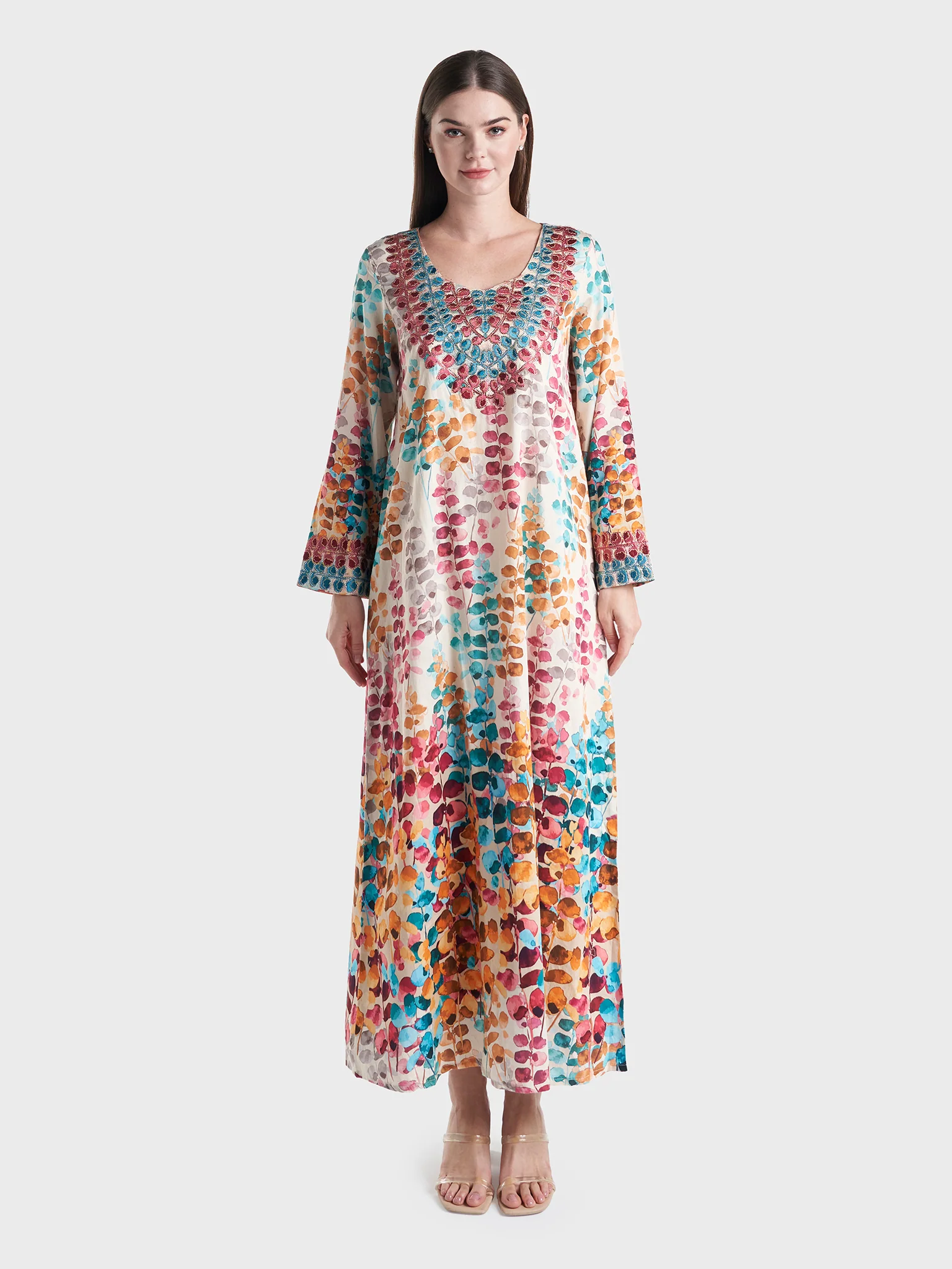 Water Color Floral Print Mukhawar Jalabiya (VG2754) - Image 2
