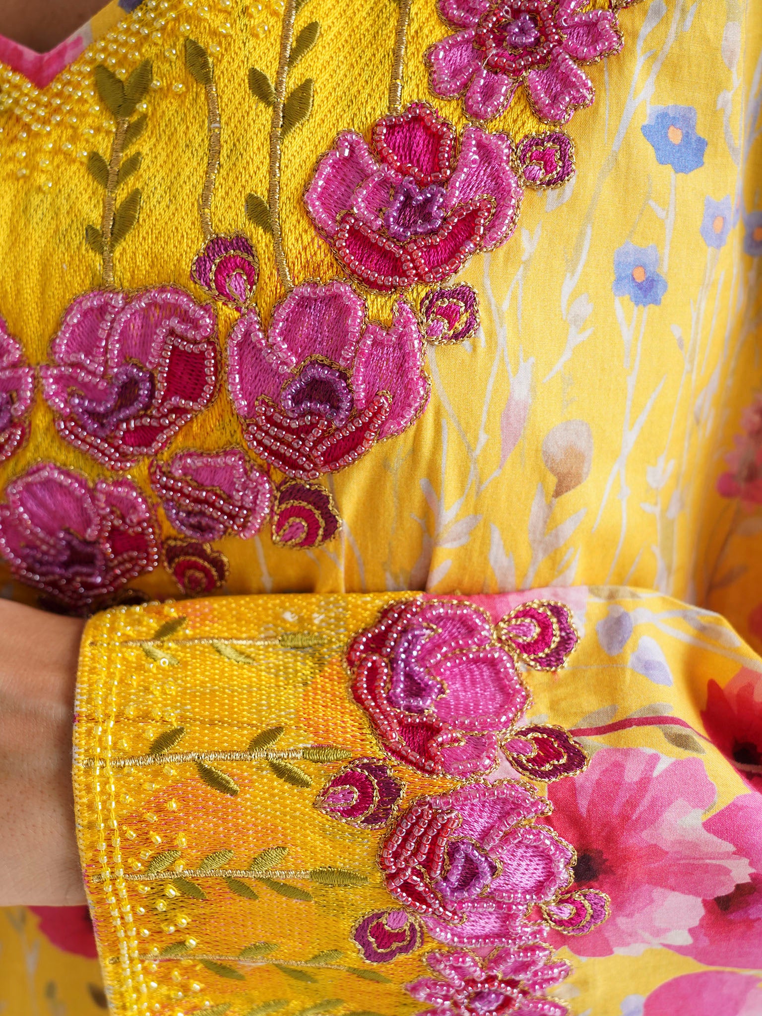 Yellow Floral Printed Liberty Cotton Mukhawar Jalabiya (VG2758) - Image 5