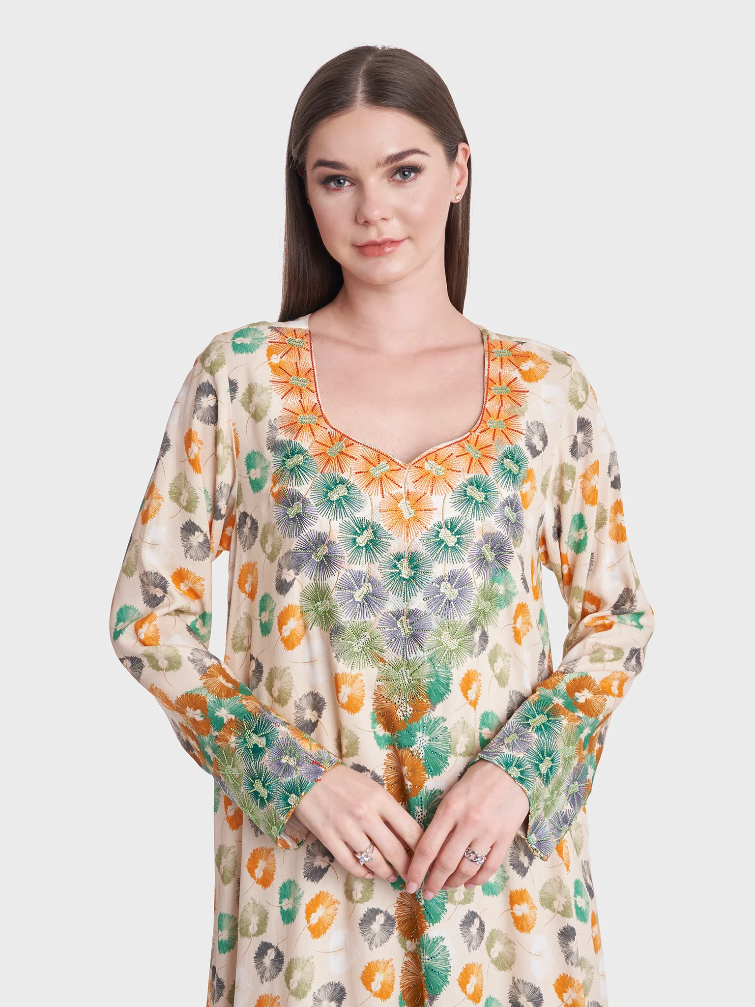 Floral Print Rayon Mukhawar Jalabiya (VG2760)