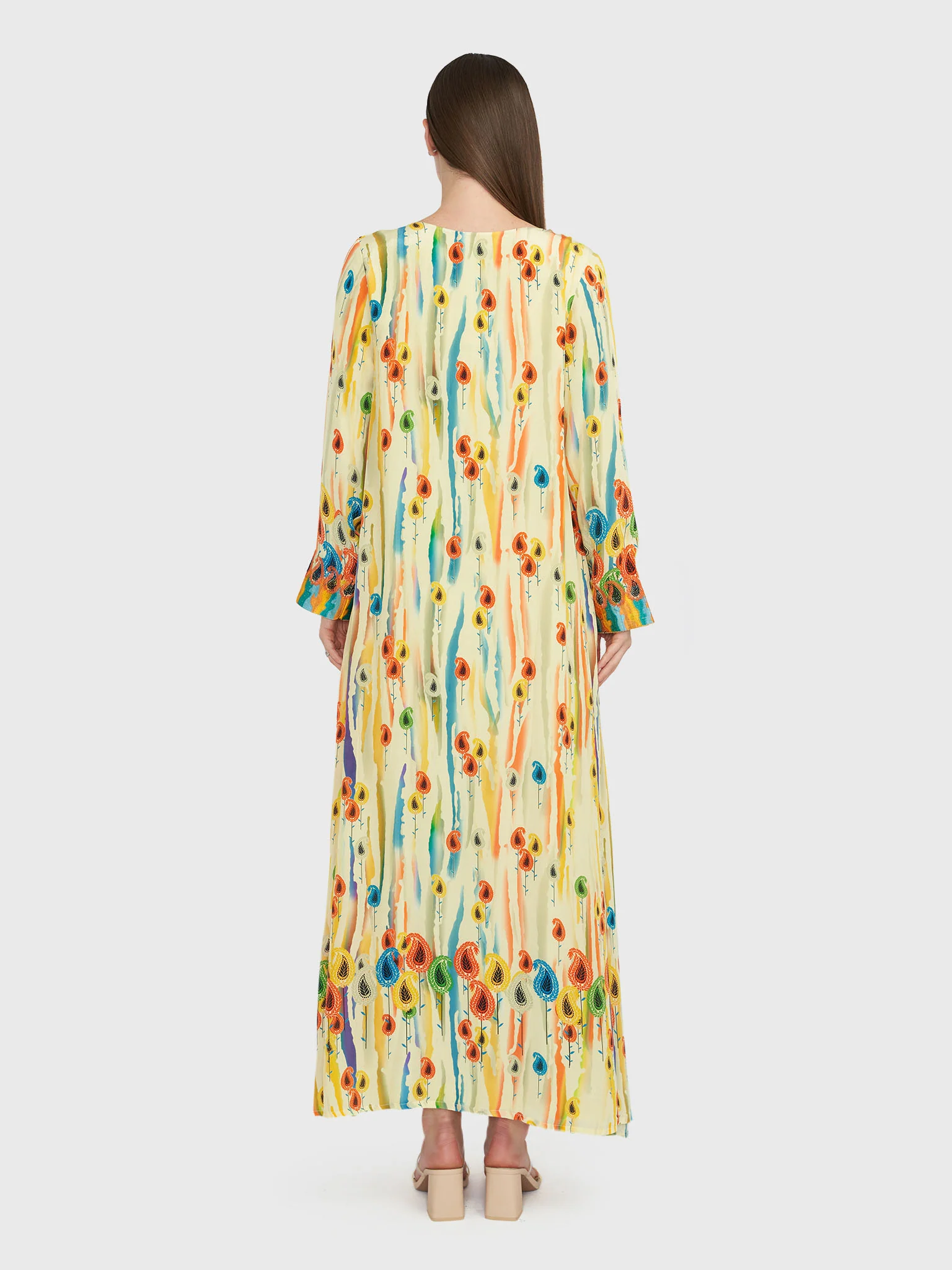 Water Color Abstract and Paisley Print Jalabiya (VG2762) - Image 4