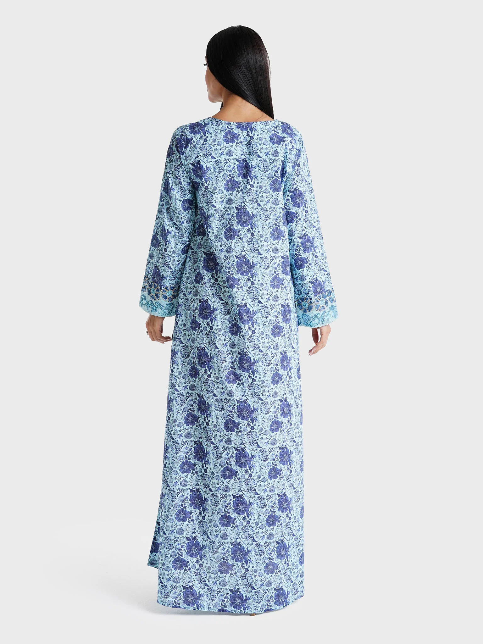 Blue Floral Printed Liberty Cotton Mukhawar Jalabiya (VG2764) - Image 4