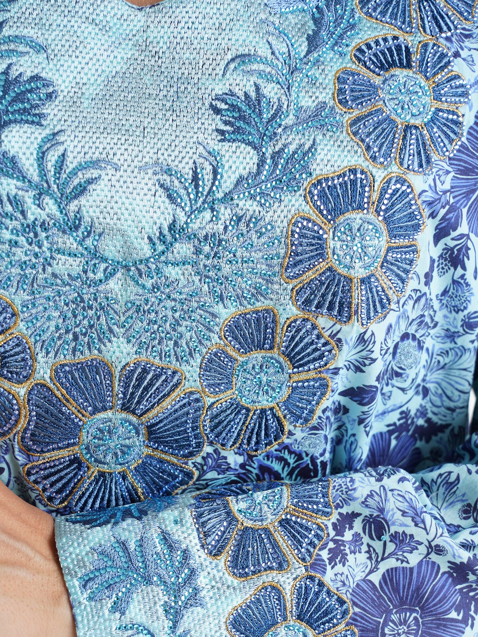 Blue Floral Printed Liberty Cotton Mukhawar Jalabiya (VG2764) - Image 5