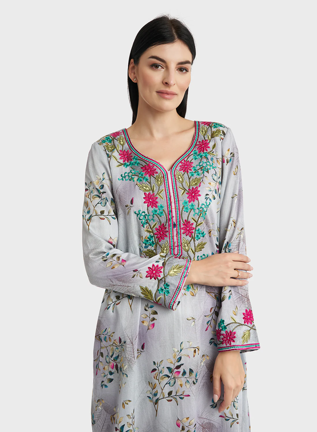 Cotton Floral Print Embroidered Jalabiya (VG2917)