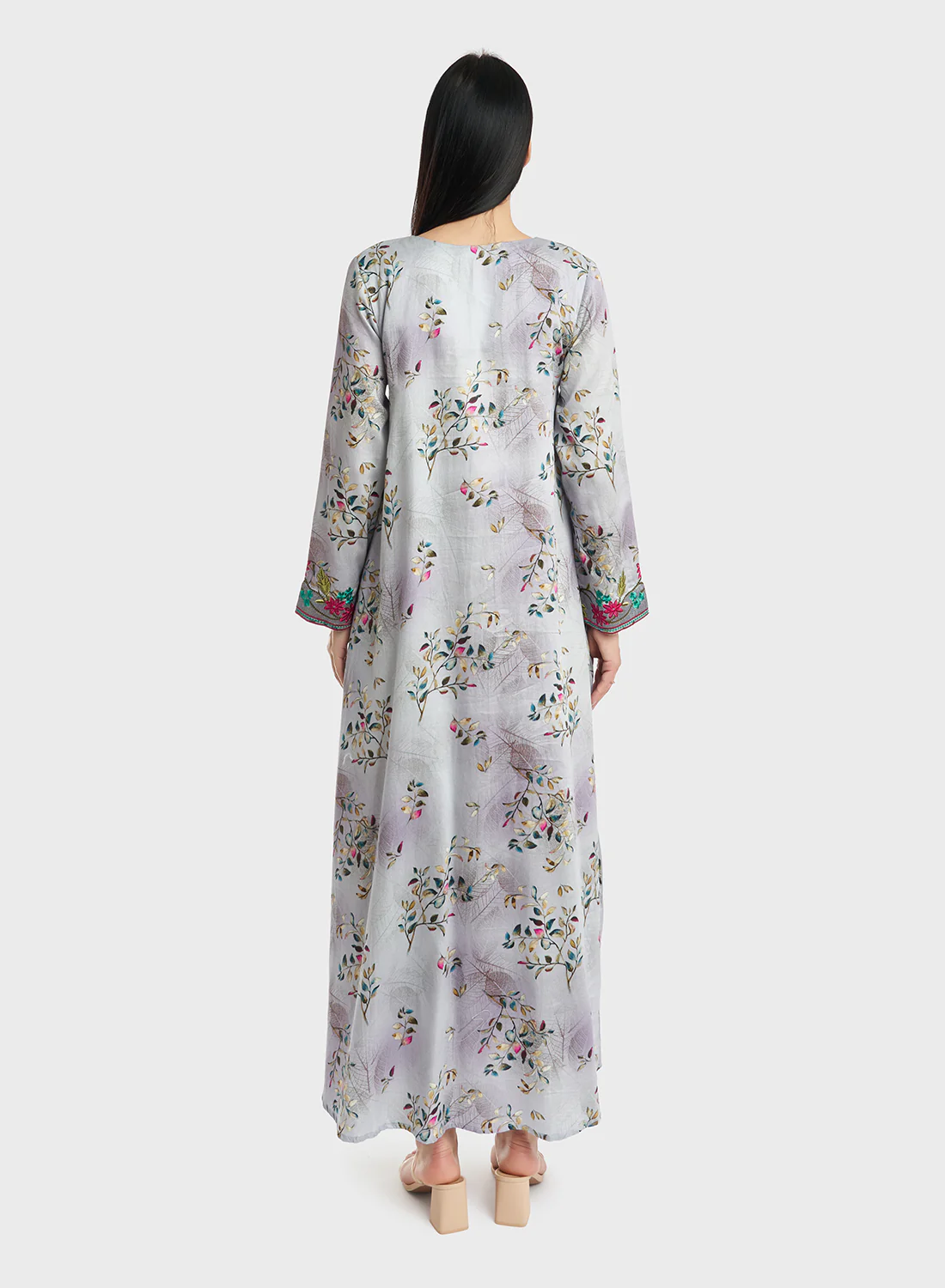 Cotton Floral Print Embroidered Jalabiya (VG2917) - Image 4