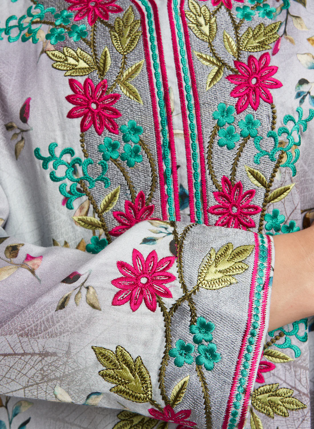 Cotton Floral Print Embroidered Jalabiya (VG2917) - Image 6