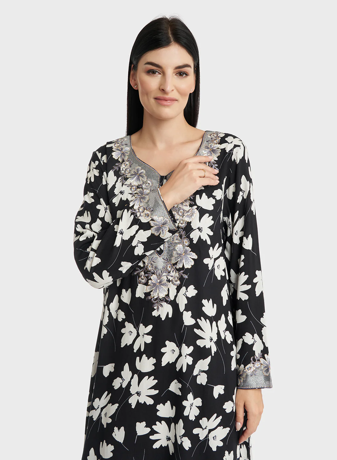 Rayon Floral Monochrome Print Jalabiya (VG2941)