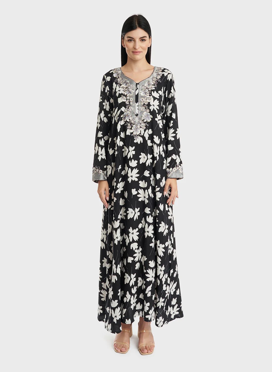 Rayon Floral Monochrome Print Jalabiya (VG2941) - Image 2
