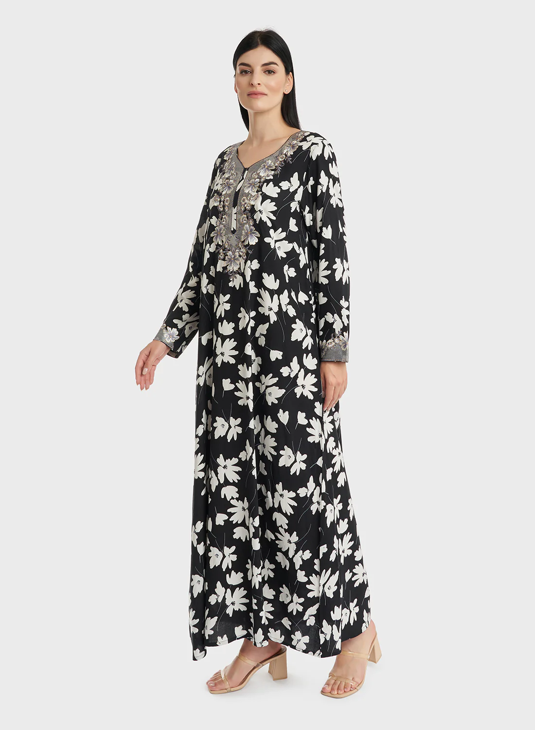 Rayon Floral Monochrome Print Jalabiya (VG2941) - Image 3