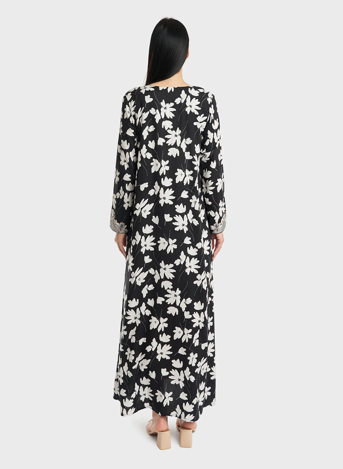 Rayon Floral Monochrome Print Jalabiya (VG2941) - Image 4
